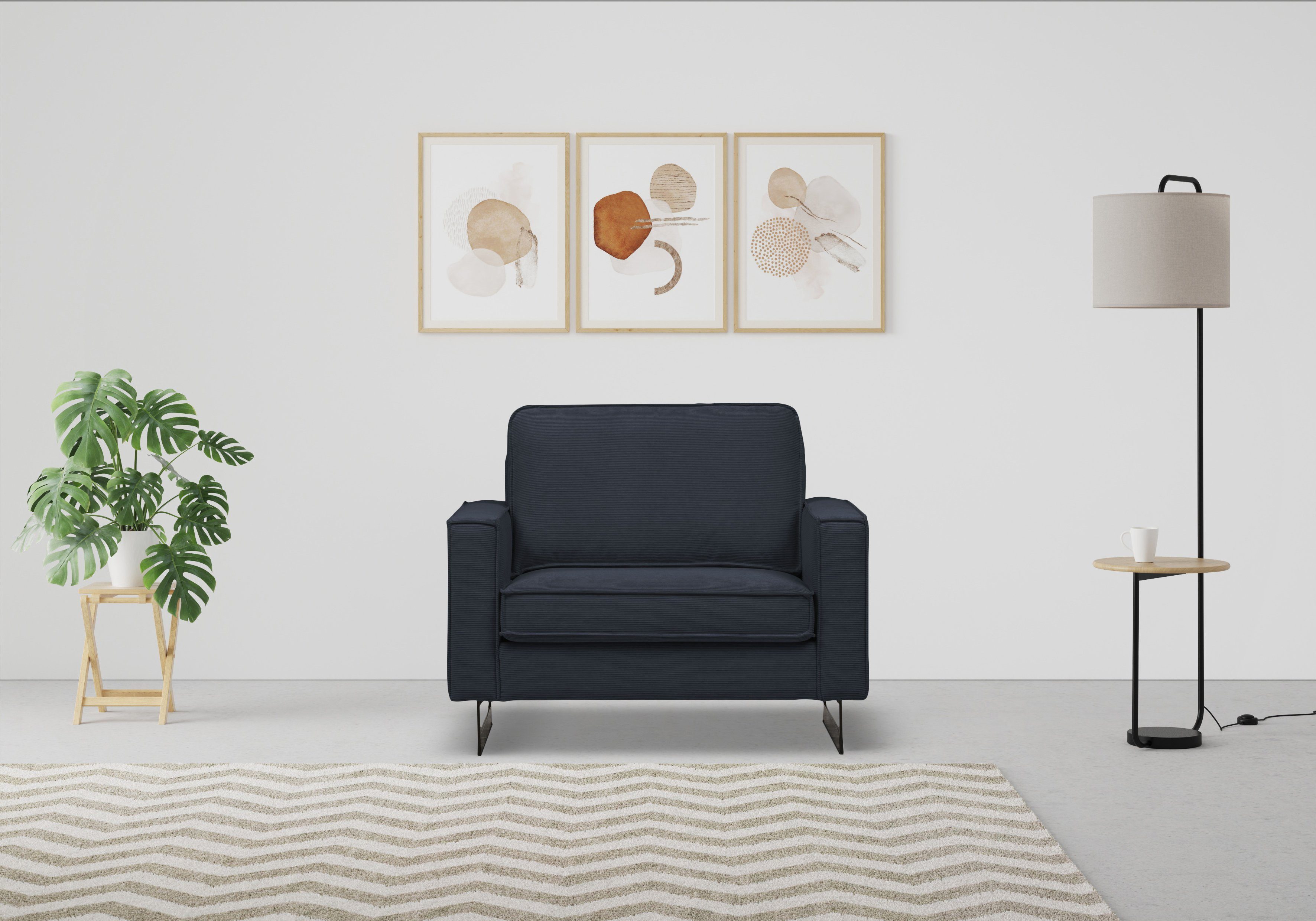Places of Style Loveseat Pinto 105 cm, Cord, Chenille, Lederoptik, mit Keder, Metallfüßen und auch in Cord Bezug erhältlich