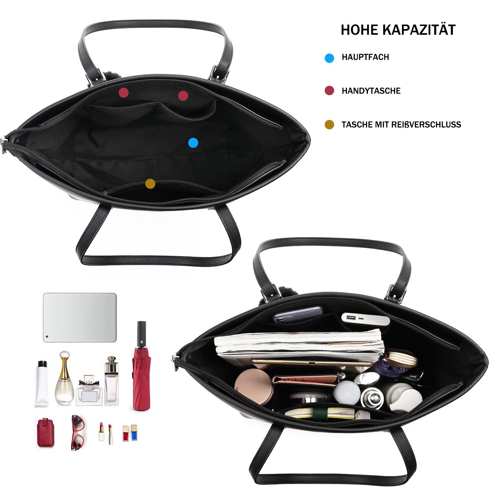 TAN.TOMI Shopper Handtasche Damen mit Geldbörse und Schlüsselanhänger, Groß Damen Handtasche, ​Geschenke für Frauen in schlichter Optik