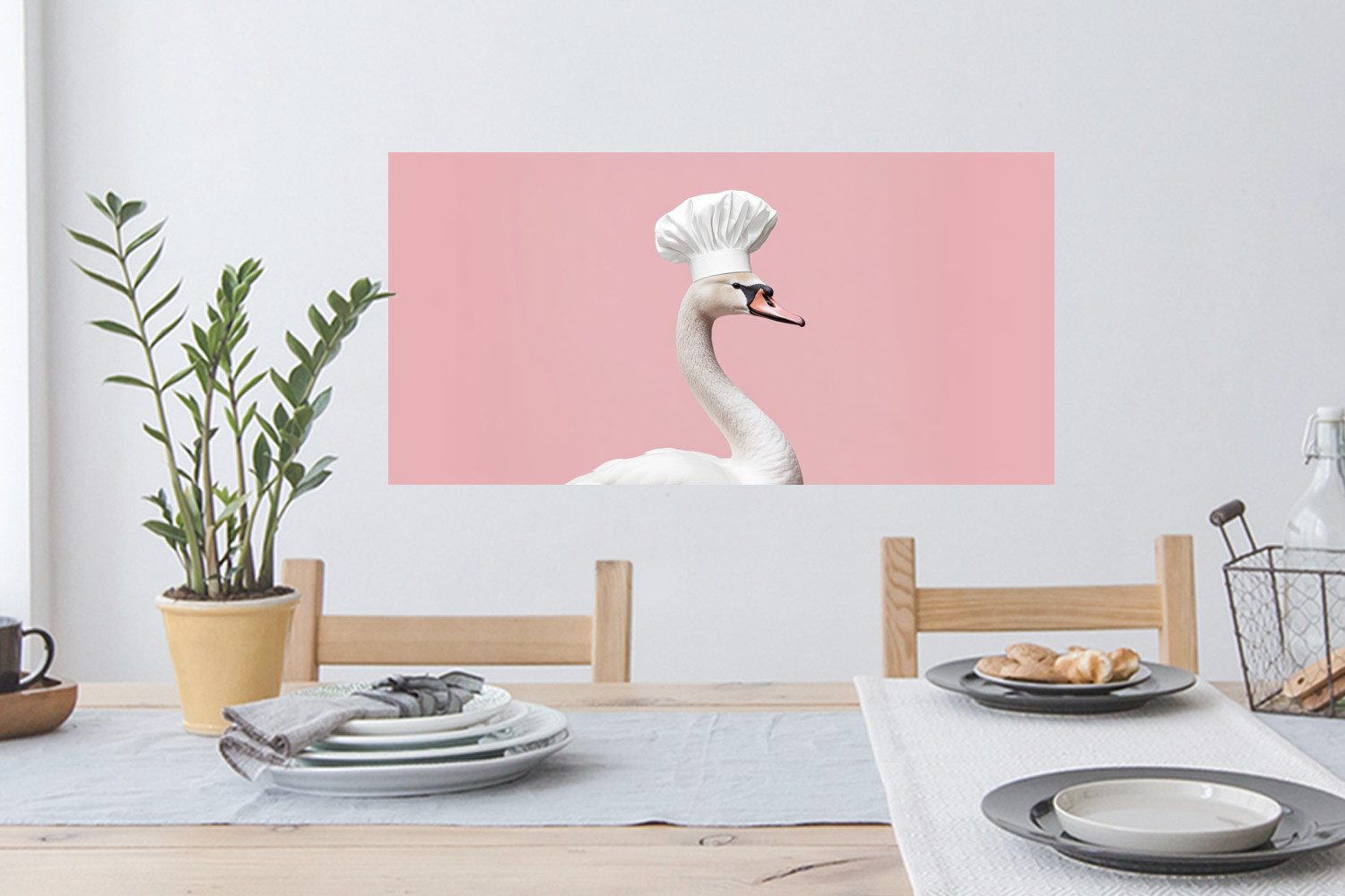 MuchoWow Wandsticker Schwan - Kochmütze - Schön - Klassisch (1 St), Sticker für die Wohnzimmer und Schlafzimmer, 80x40 cm
