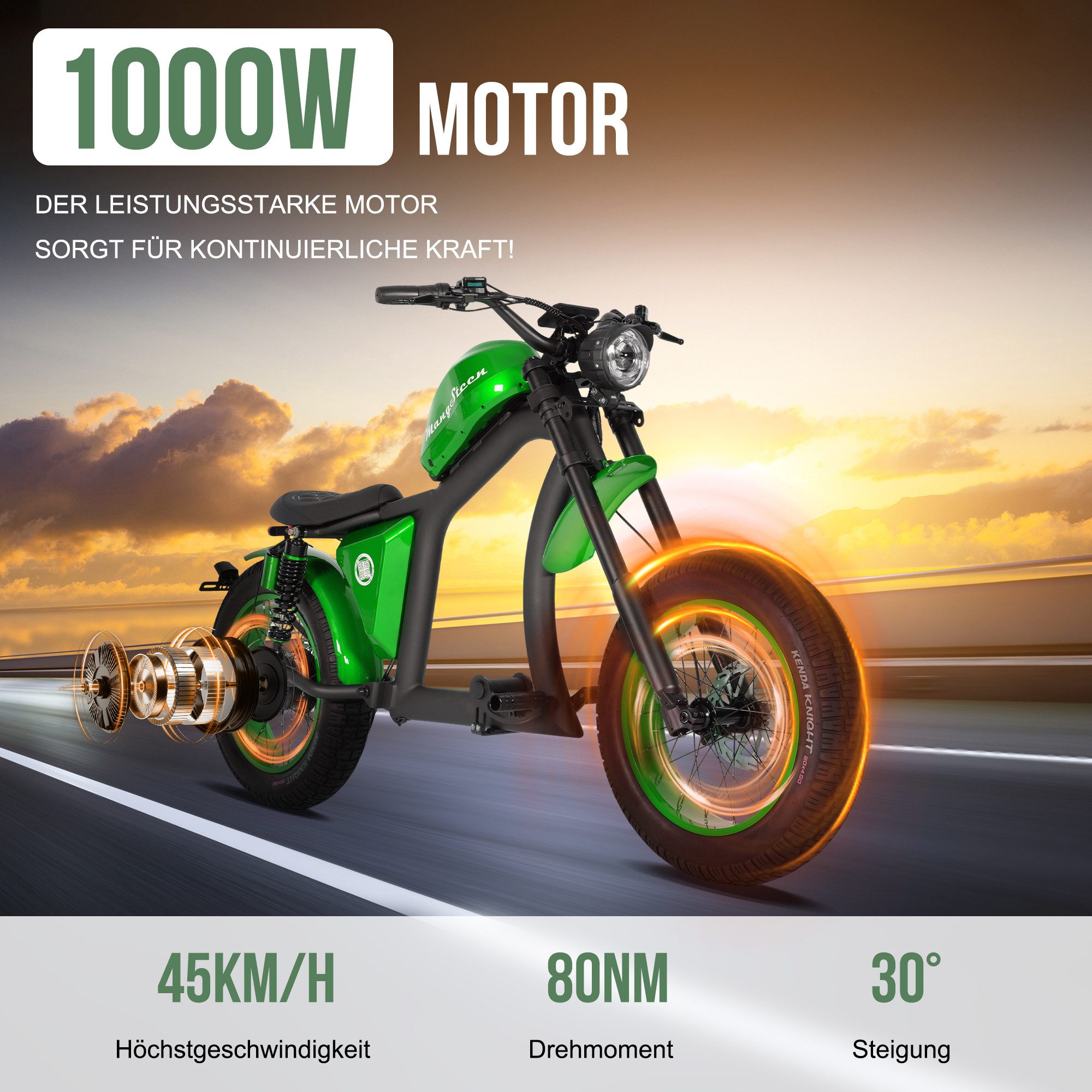 Vankel E-Scooter FT02-EEC 48V 1000W Motor 30AH 45km/h Up to 75km, 45 km/h, 75 km range, disc brakes, front and rear shock absorbers