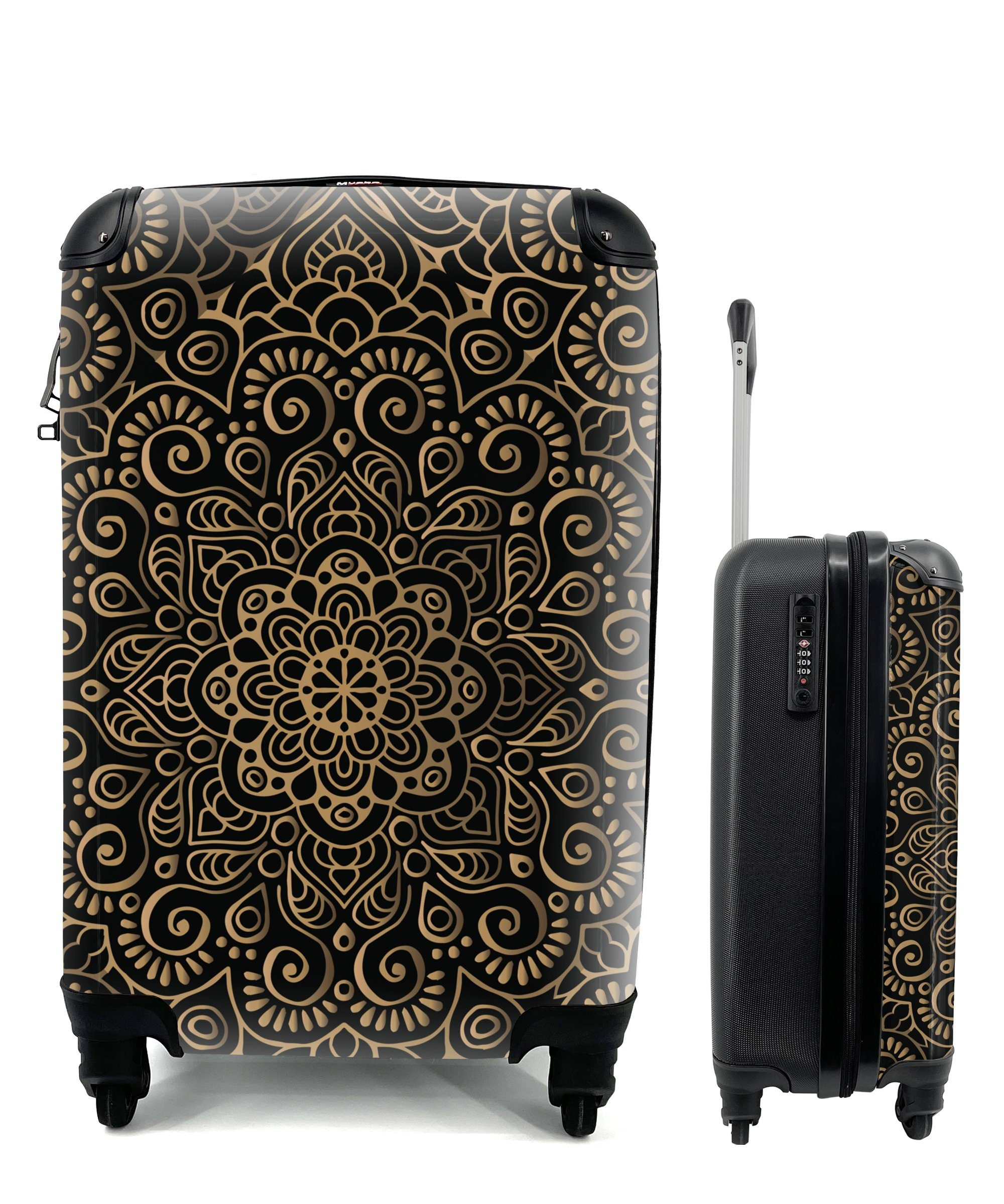 MuchoWow Handgepäckkoffer Mandala indisches Muster, 4 Rollen, Reisetasche mit rollen, Handgepäck für Ferien, Trolley, Reisekoffer