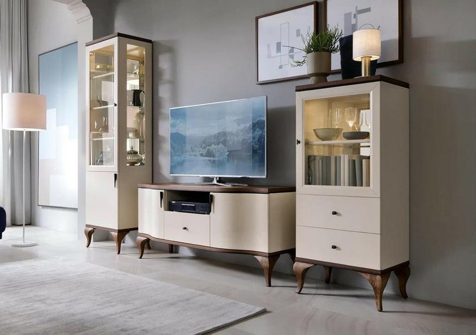 Xlmoebel TV-Wand Luxuriöses Wohnzimmermöbel-Set in edlem Design, (3-St., 3tlg Wohnzimmer Set (2x Vitrinen + TV-Lowboard), Hergestellt in Europa
