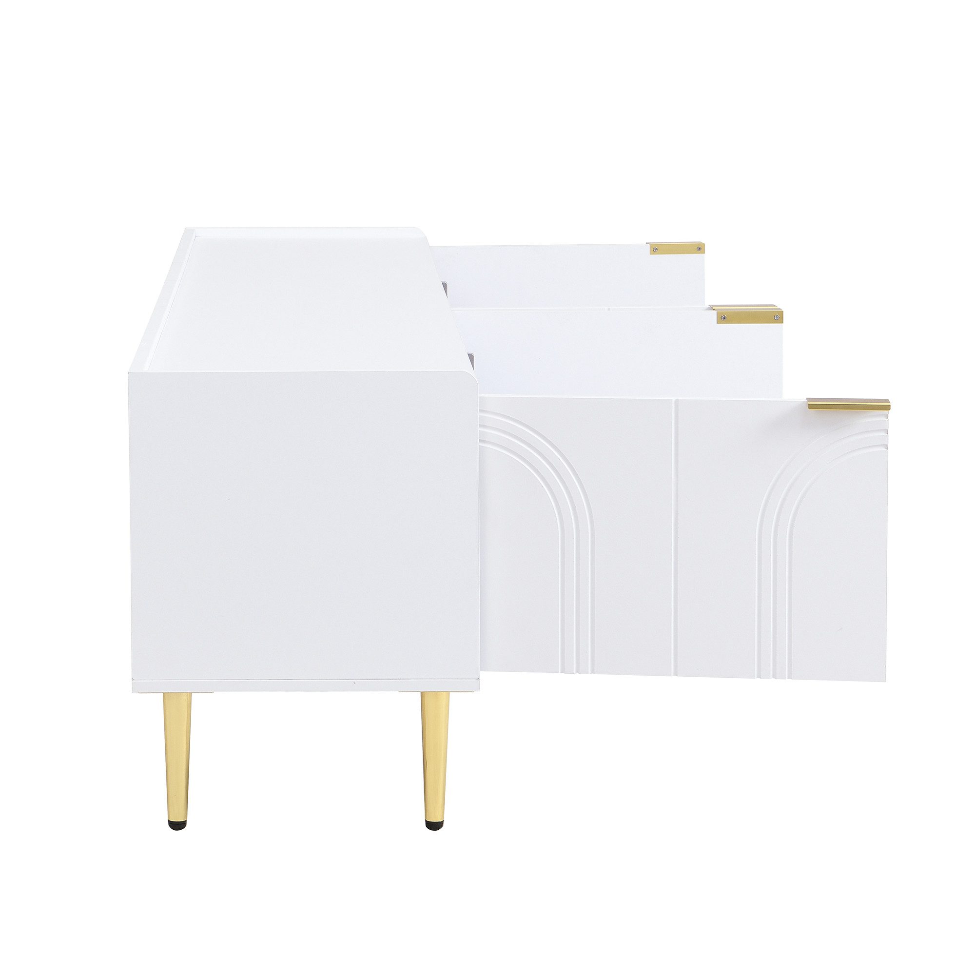 Merax Lowboard mit 3D-Türdesign (Fernsehschrank, 1 St., Stilvoller Stauraum für Wohnzimmer, Entertainmentbereich & mehr), TV-Schrank mit goldenen Griffen & Metallfüßen, 170x35x47.5 cm