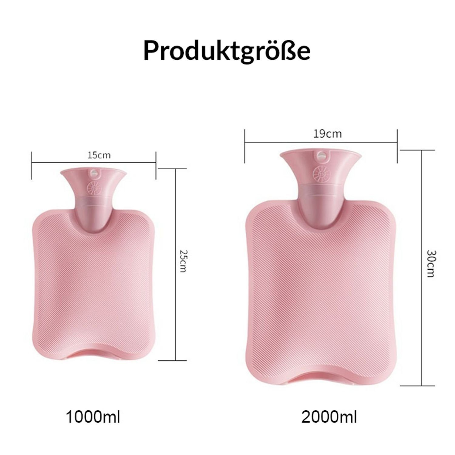 König Design Wärmflasche XXL Rosa Strickbezug Stoff Bettflasche 2L Handwärmer, mit weicher Wärmeflasche Bezug