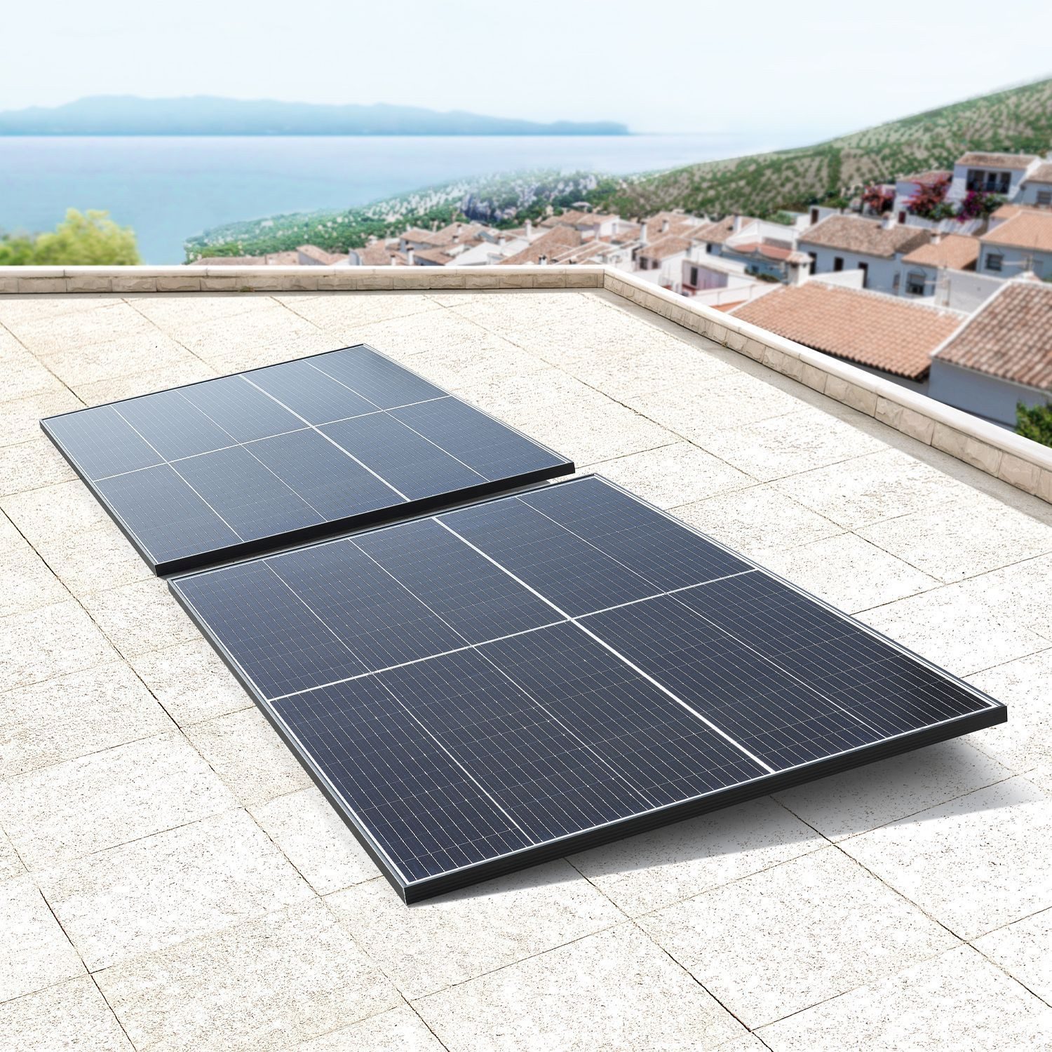 Juskys Solaranlage, 3000 W, (3 kW Photovoltaik-Anlage mit 8 Solarpaneelen & Wechselrichter), 3000 W, Komplettset, 8 Module, Wechselrichter, WLAN & App