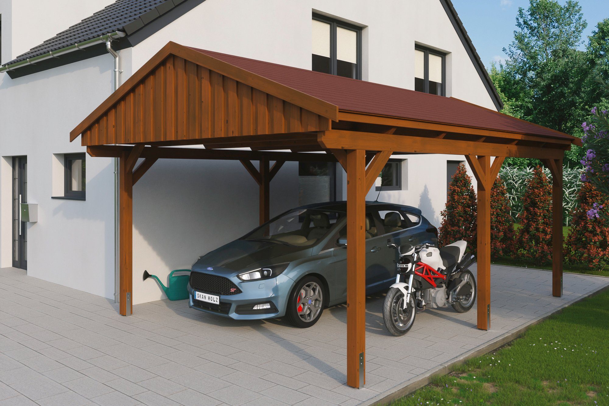 Einzelcarport cm mit Schindeln cm, roten BxT: Fichtelberg, Skanholz 423x566 379 Einfahrtshöhe,