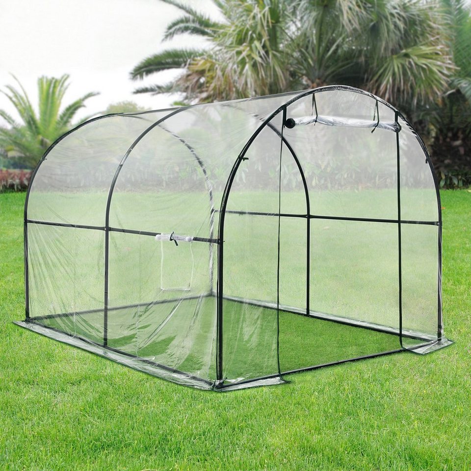 en.casa Foliengewächshaus, »Grünwald« 200x300x190cm Gewächshaustunnel Treibhaus PVC Transparent