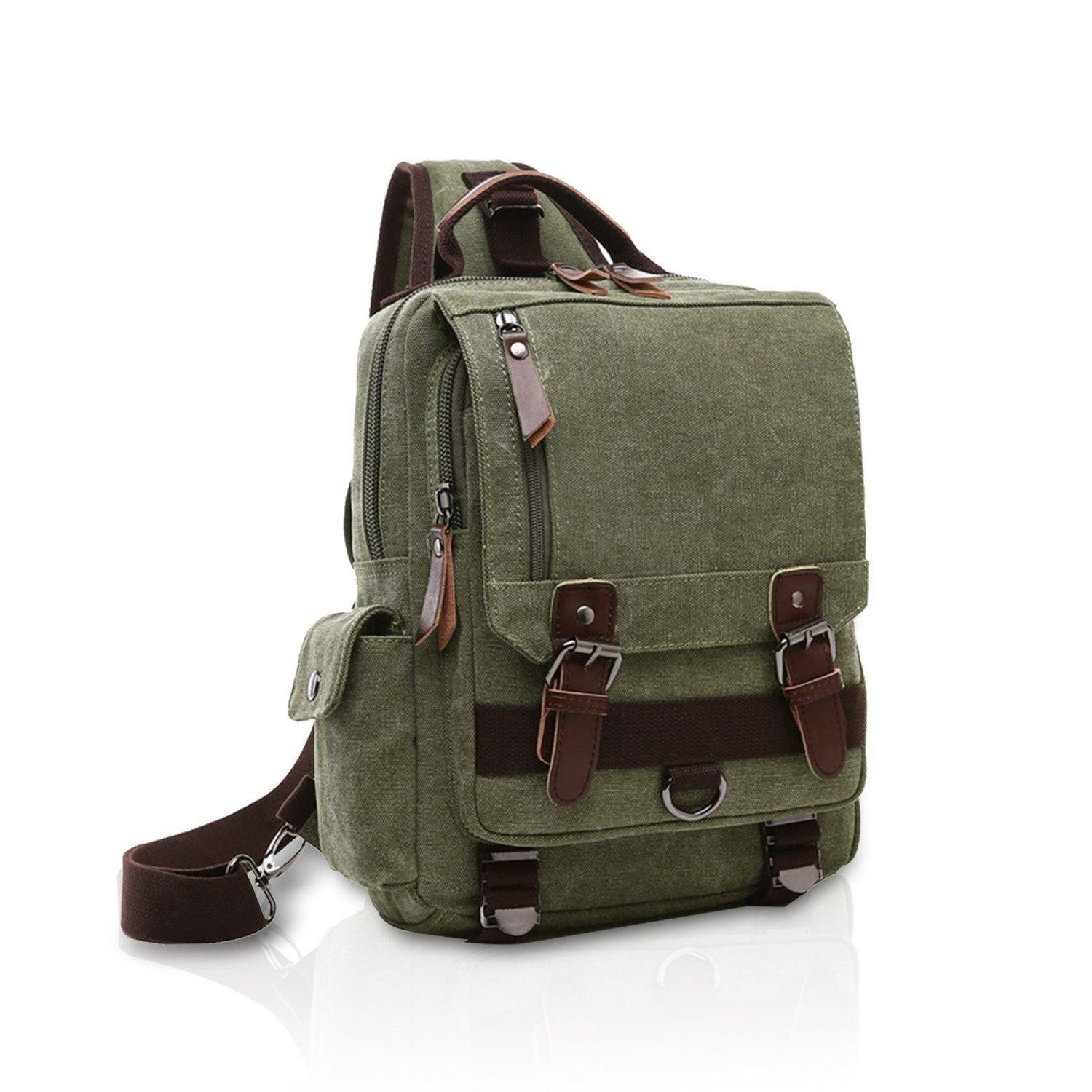 LuxusKollektion Schulrucksack Brusttasche Retro Canvas Grün