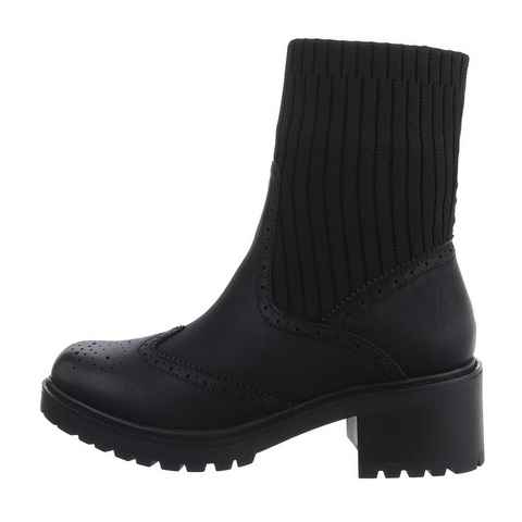 Ital-Design Damen Chelsea Western Westernstiefelette Blockabsatz Chelsea Boots in Schwarz