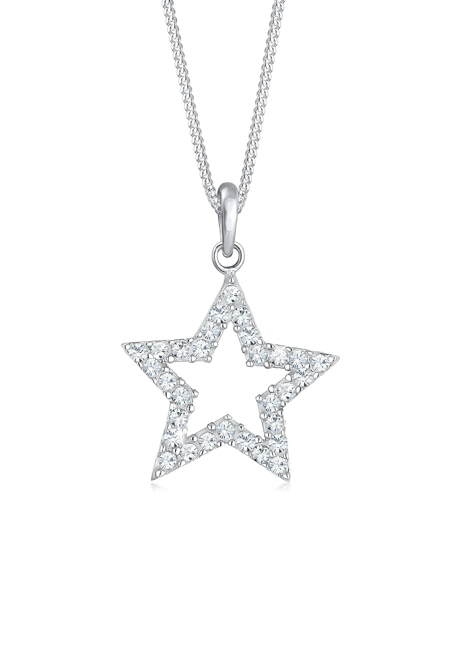 Elli Kette mit Stern Astro Kristalle Astro 925 Silber, Weiß Anhänger