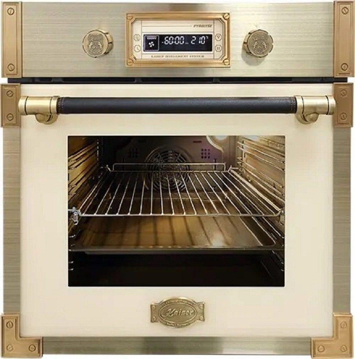 Kaiser Küchengeräte Einbaubackofen Retro Pyrolyse Einbau Backofen 73L Elfebeinfarbiges Glas 60 cm, Multifunktionales LED Display EH 6427 ElfAD., mit 1-fach-Teleskopauszug, Pyrolytische Selbstreinigung, Retro Pyrolyse Einbau Backofen 73L Elfebeinfarbiges Glas 60 cm