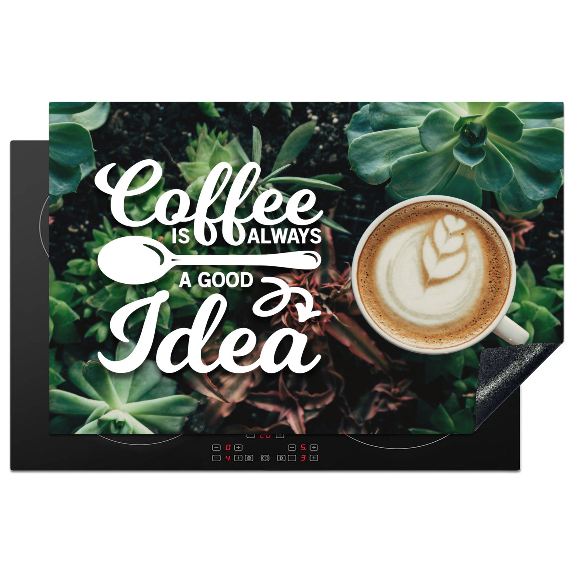 MuchoWow Herdblende-/Abdeckplatte Zitate - Sprichwörter - Kaffee ist immer eine gute Idee - Kaffee, Vinyl, (1 tlg), 81x52 cm, Induktionskochfeld Schutz für die küche, Ceranfeldabdeckung