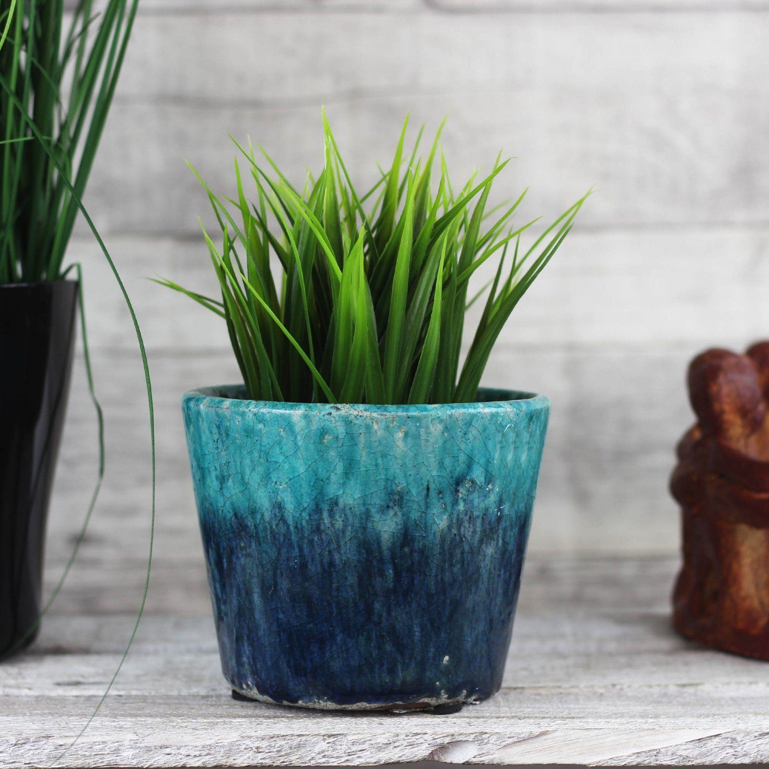 mitienda mit Liebe gemacht Übertopf aus Keramik Aqua/blau 14cm Shore Pflanzentopf mittelgroß Blumentopf Handmade 