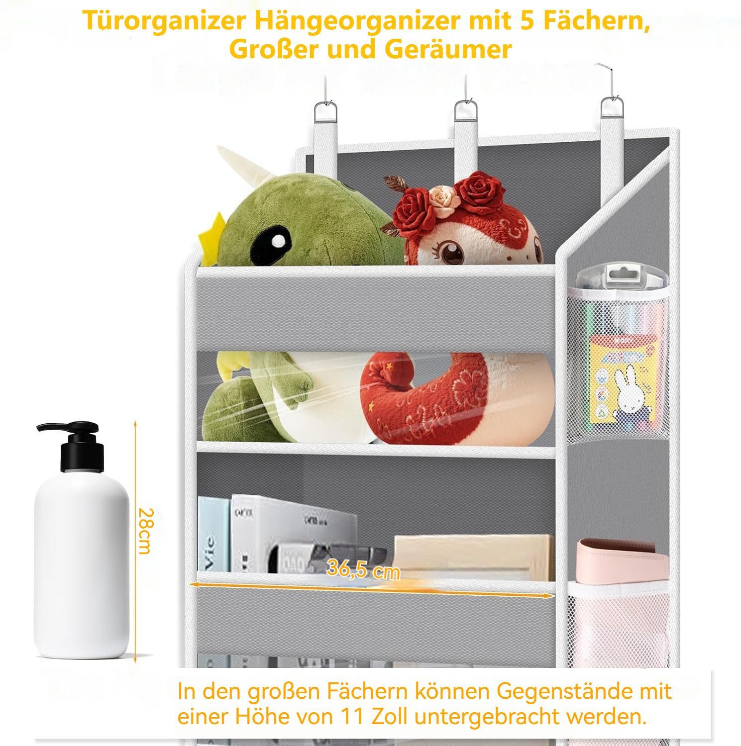BlingBin Türregal Türorganizer Hängeorganizer mit 5 Fächern, Türregal zum Einhängen, 2er Set 2-tlg., Großer und Geräumiger Hängeorganizer für Viele Anwendungen – Bild 3 von 5