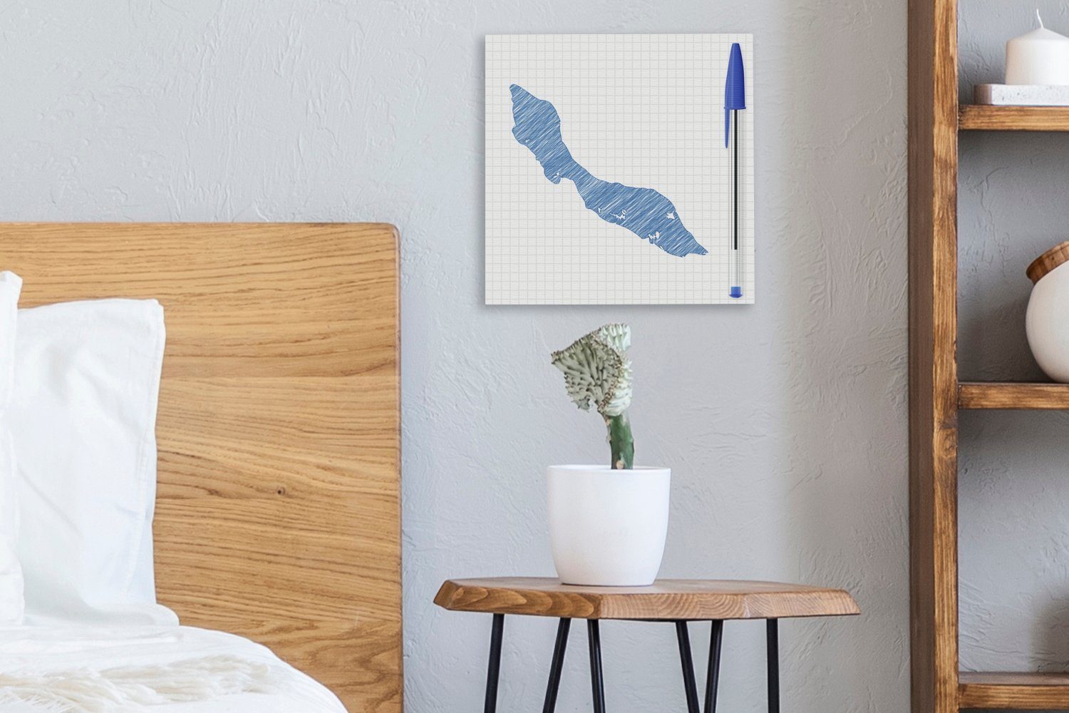 Eine Leinwand Illustration St), für von einem Wohnzimmer mit Leinwandbild Kugelschreiber, Bilder Curaçao OneMillionCanvasses® Schlafzimmer (1