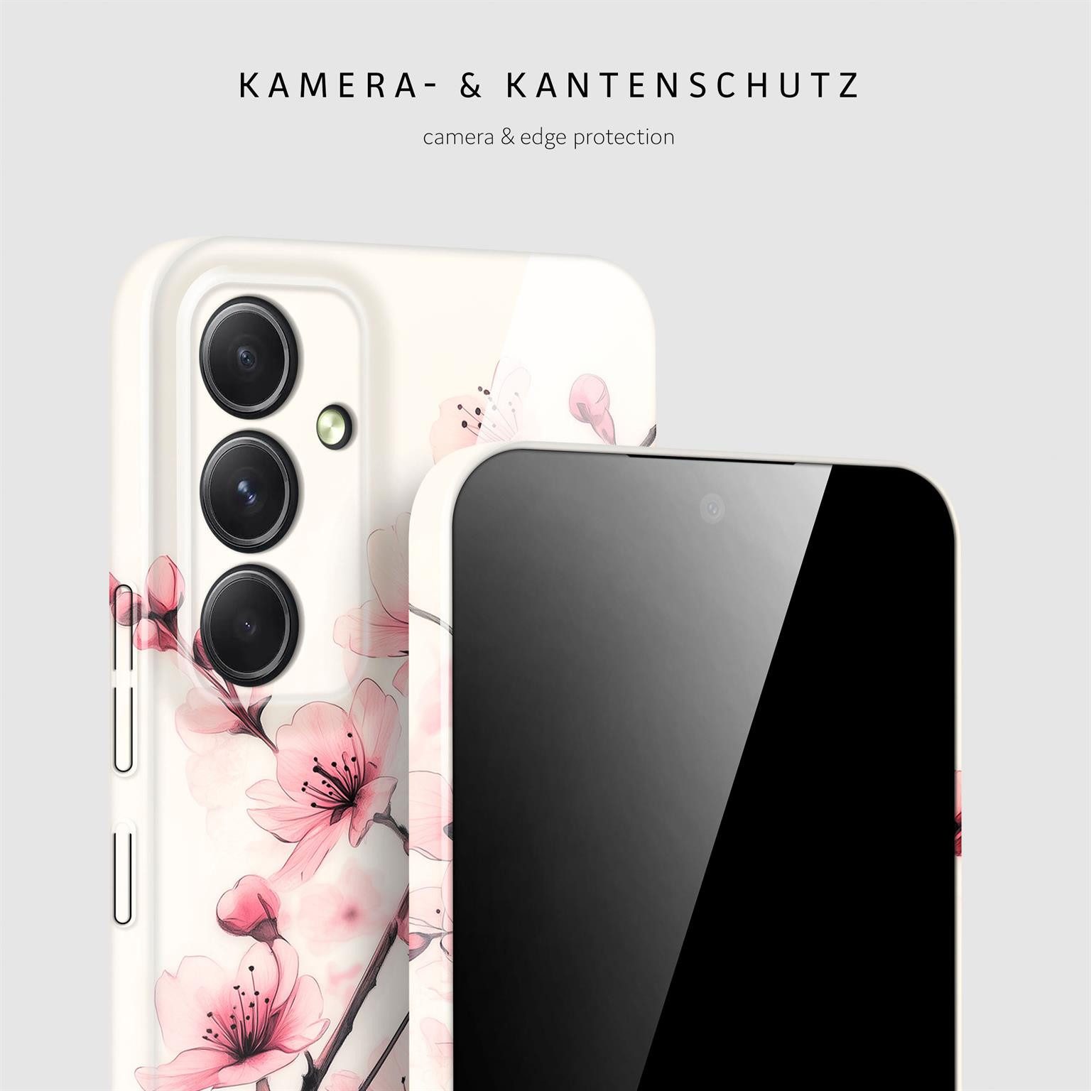 ONEFLOW Handyhülle für Samsung Galaxy A54 5G Hülle dünn Flower Cover Rosa Weiß 6,4 Zoll, Blumen Muster Handy Schutzhülle in Floral Design Case mit Kameraschutz