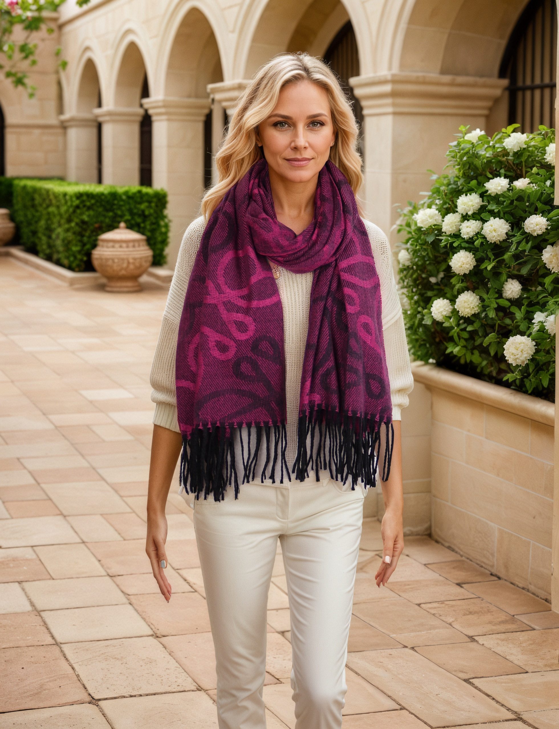 MIRROSI Modeschal weicher und warmer Schal Unendlich mit Fransen, 70x180cm, (angesagtes Muster; ca. 250 Gramm; Neue Kollektion Herbst/Winter 2025), Damen Halstuch ideal für Herbst und Winter