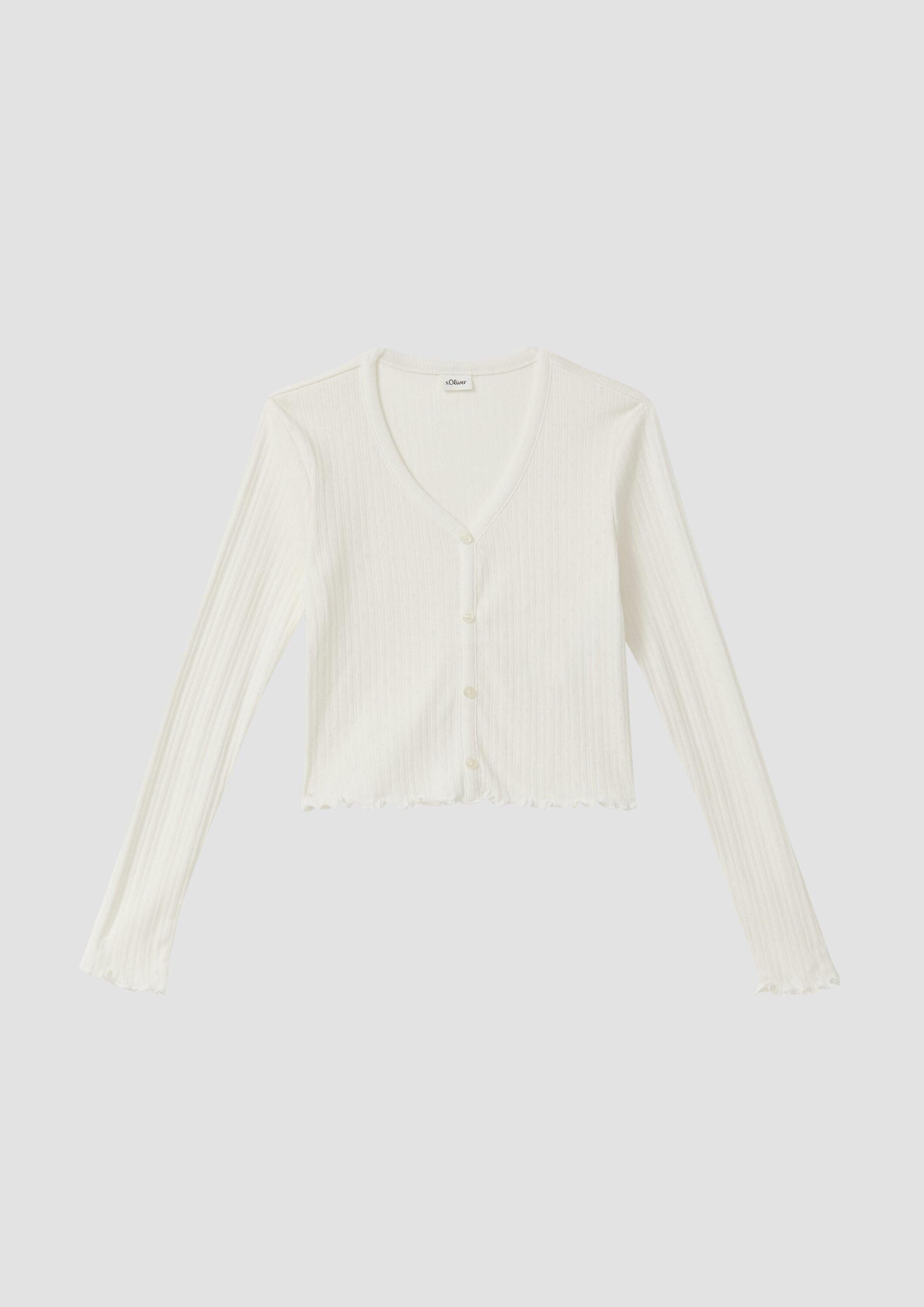 s.Oliver Langarmshirt T-Shirt Kurze Ajour-Strickjacke mit Zierknopfleiste