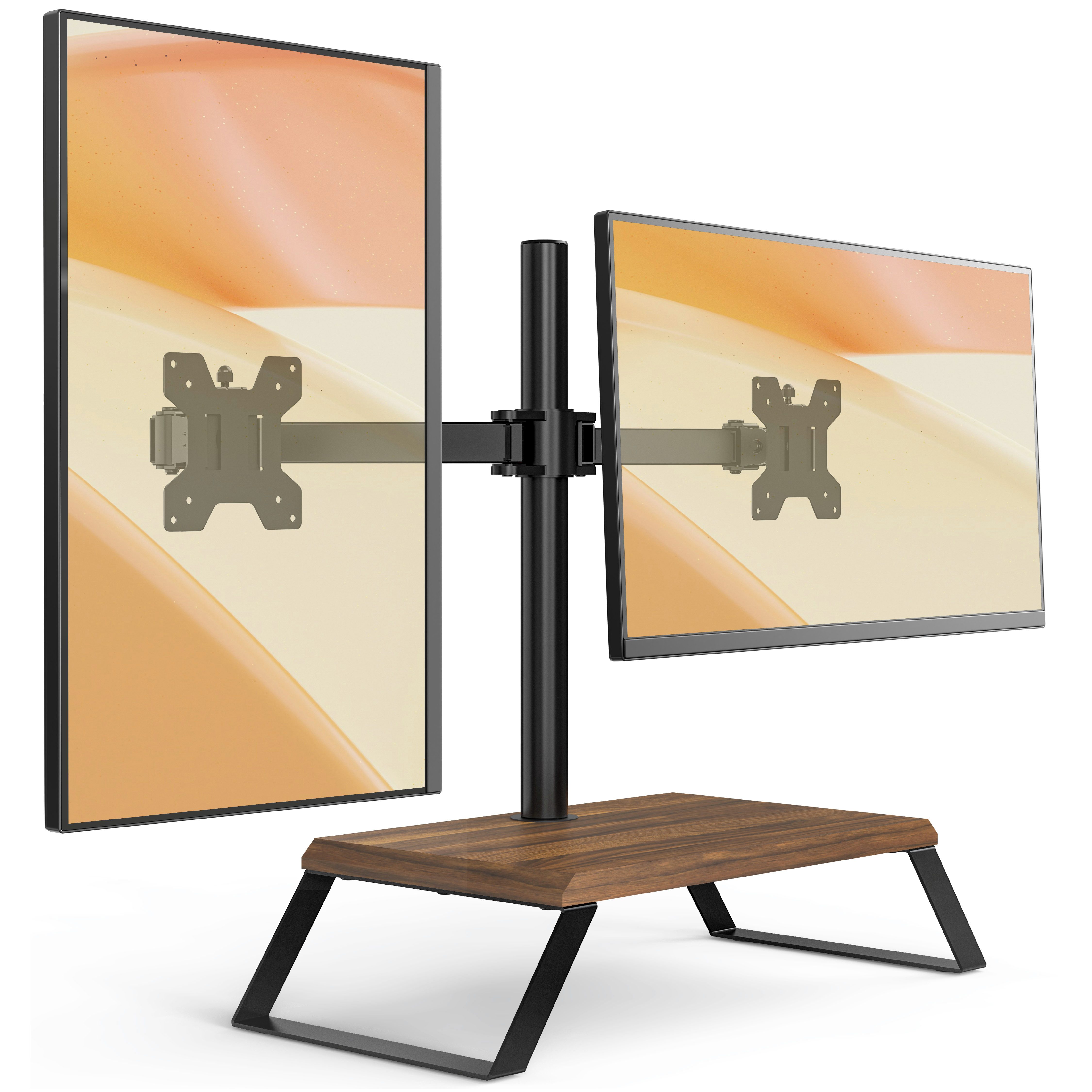 AOKCOS Monitorständer für 2 Monitore, ±40° neigbar, ±80° schwenkbar, 12-27 Zoll, (bis 27 Zoll, höhenverstellbar, 360° drehbar)