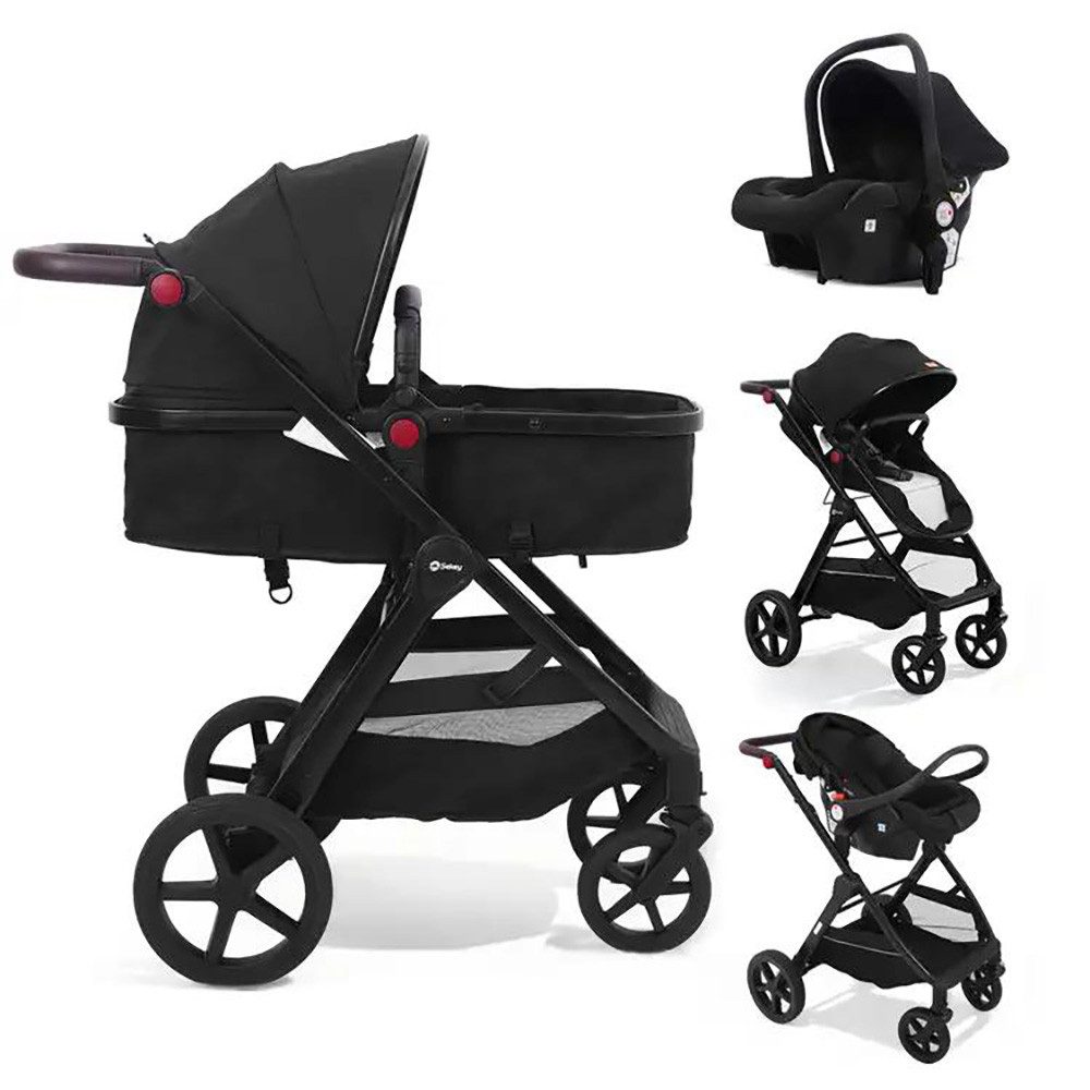 Sekey Kombi-Kinderwagen 3 in 1 Kinderwagen Buggy mit Liegefunktion Reisebuggy Auto Babyschale, All-Wetter Travel System 0–4 Jahre, mit Moskitonetz und Regenschutz