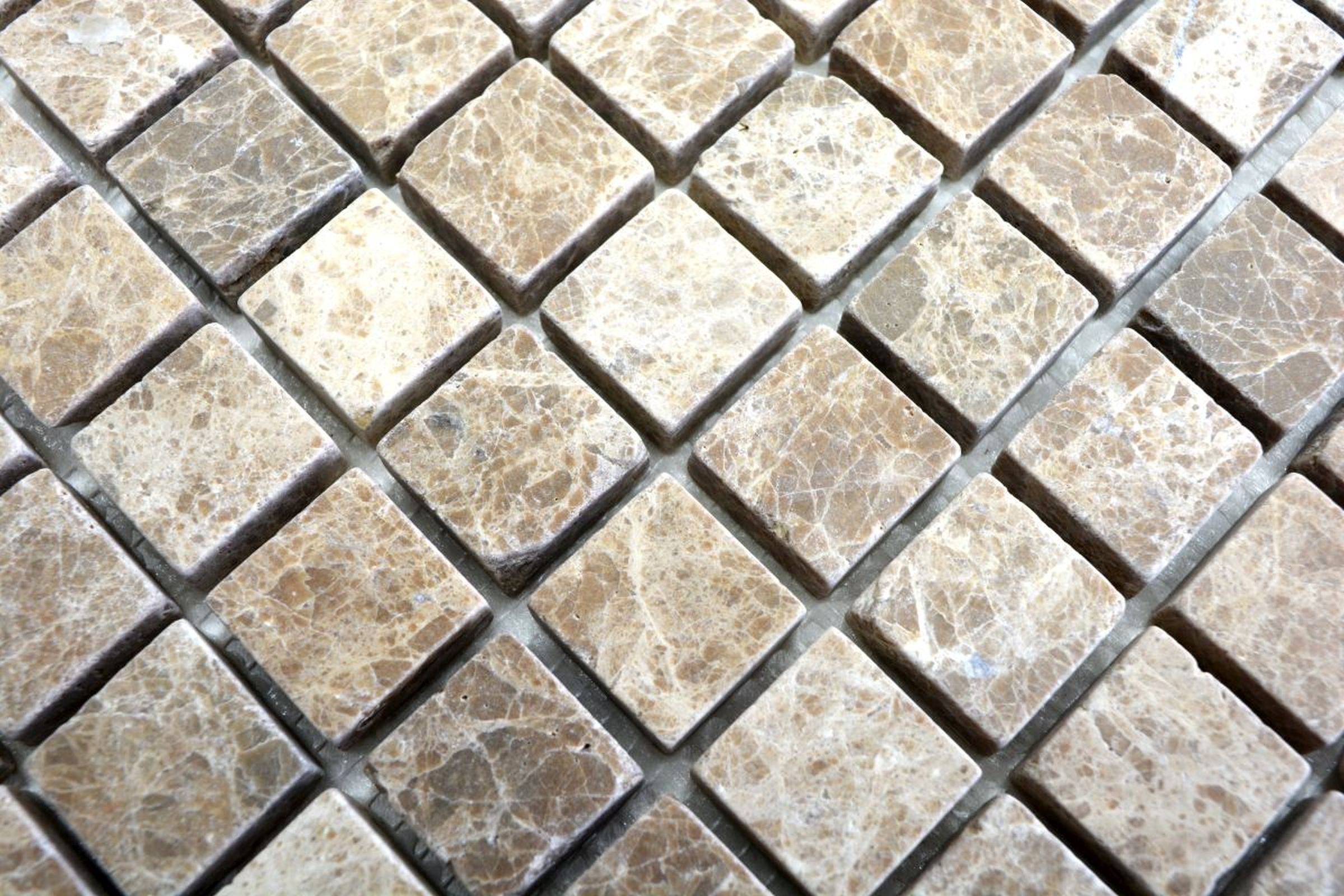 Bodenfliese Fliesenspiegel Marble Mosani Fliese Marmor Mosaik Naturstein braun beige mix