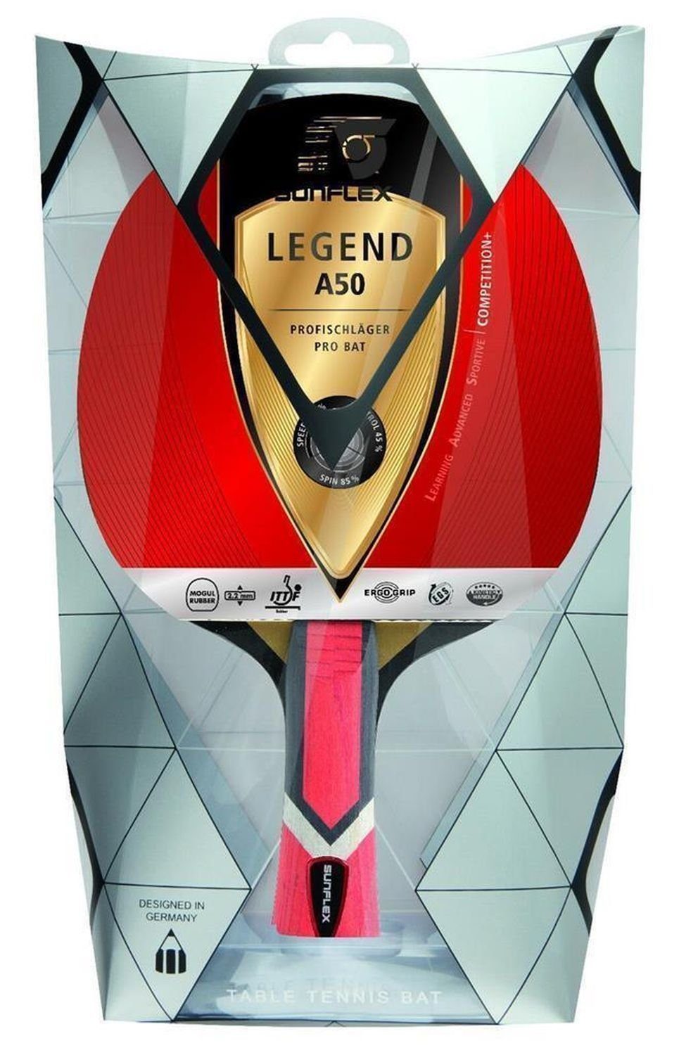 Sunflex Tischtennisschläger Legend A50 + 3x SX+ Bälle, Tischtennis Schläger Set Tischtennisset Table Tennis Bat Racket