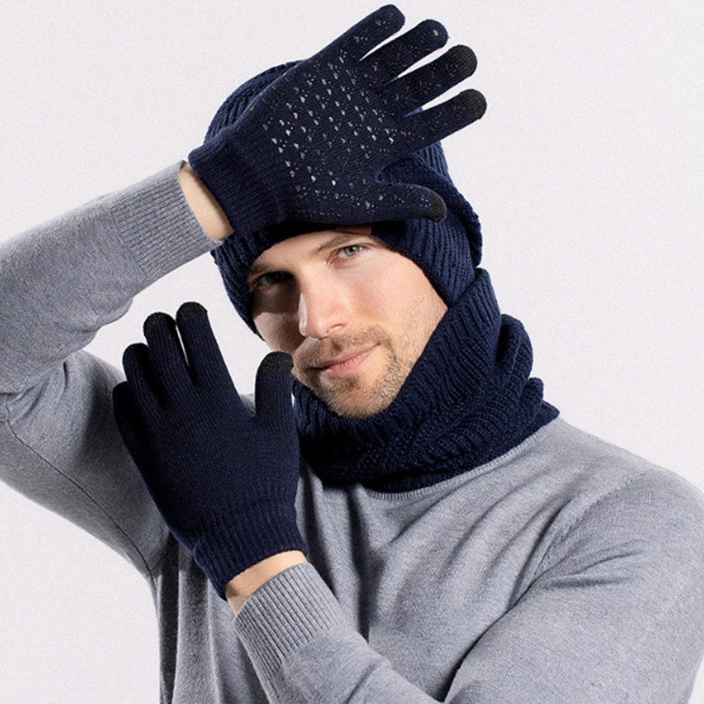 Coonoor Mütze & Schal 3 Stück Mütze, Schal & Handschuh-Sets für Herren Damen (Strick Gefüttert Beanie Mütze Touchscreen Handschuhe Schal Wärmer) für Kaltes Wetter 3-in-1 Set für den Winter