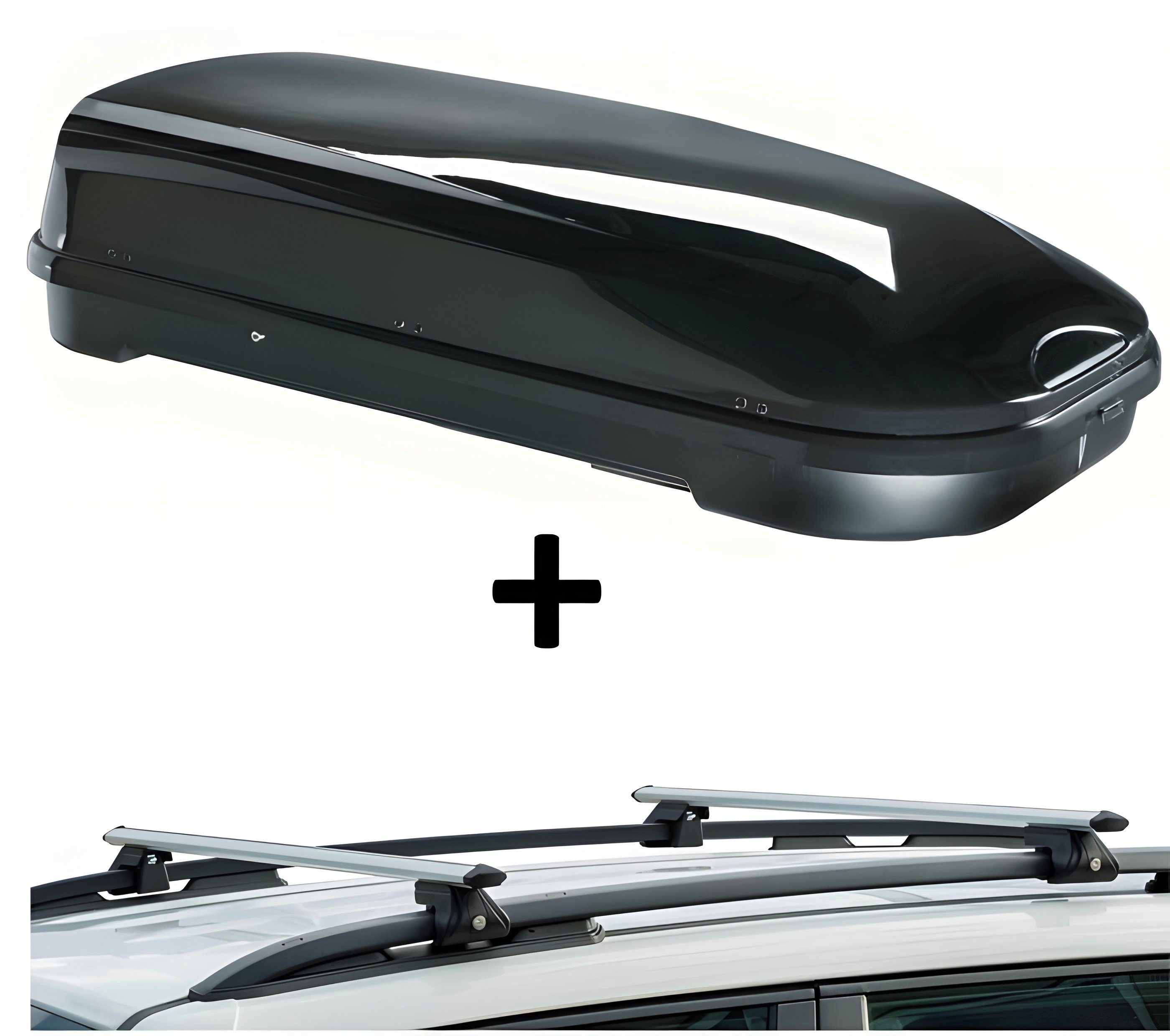 VDP Dachbox, Dachbox VDPFL580 580Ltr schwarz glänzend + Dachträger CRV120 kompatibel mit Mercedes Classe C SW III (5 Türer) 2007-2014 | Dachboxen