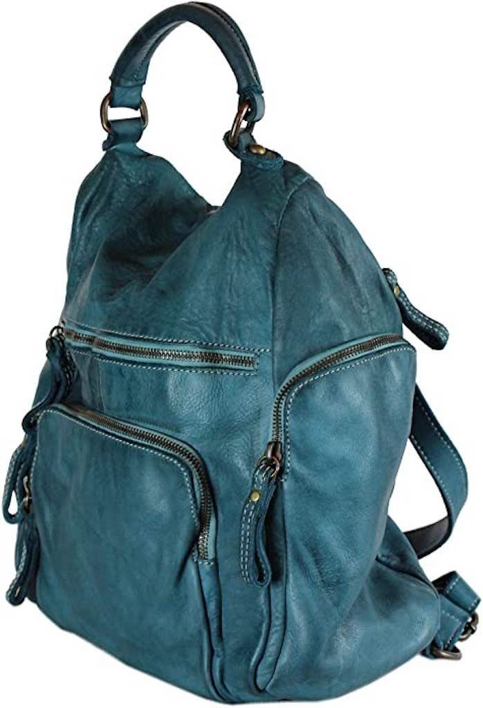 Backpacker Rucksack Stella Rucksack BZNA Petrol Damenhandtasche, Echtes Leder Designer