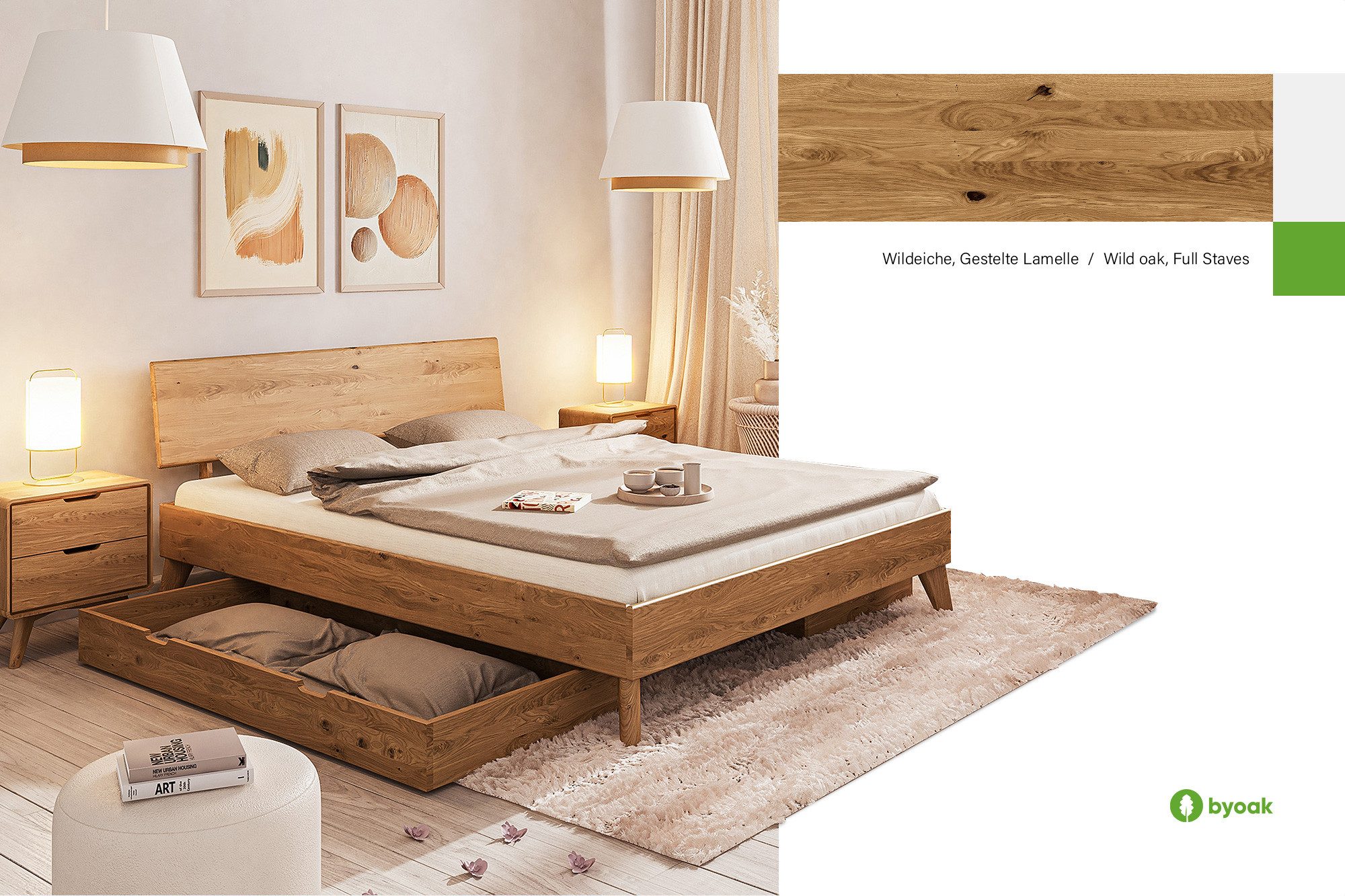 byoak Bettschubkasten GREG aus Massivholz, Naturgeölt