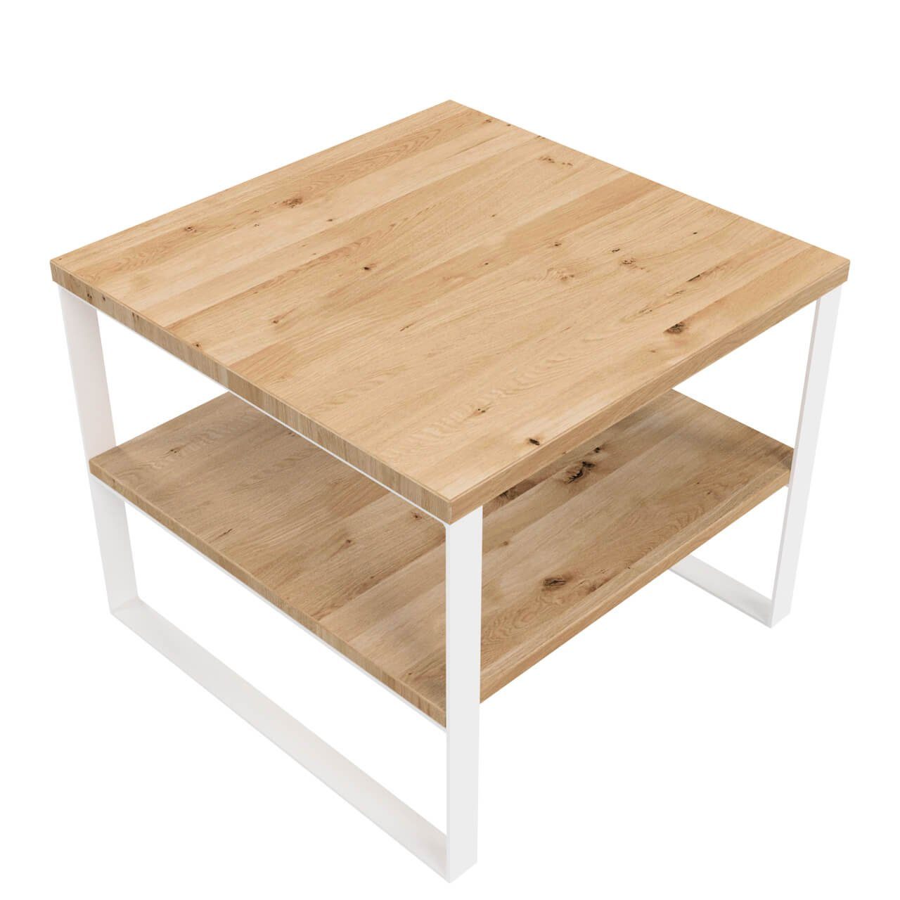 KUNSTLOFT Couchtisch Margarete 60x47x60 cm, handgefertigter Wohnzimmertisch aus Wildeiche und Metall