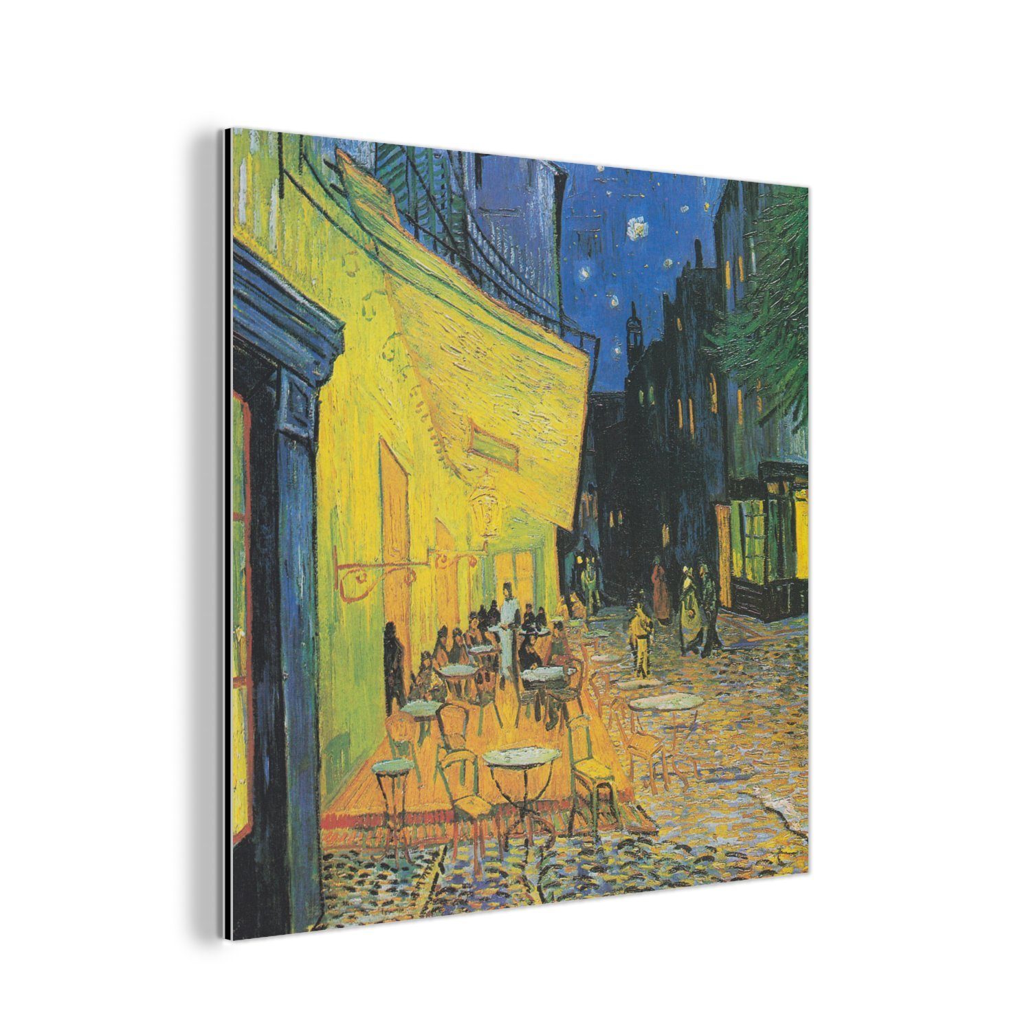 MuchoWow Metallbild Caféterrasse bei Nacht - Vincent van Gogh, (1 St), Alu-Dibond-Druck, Gemälde aus Metall, Aluminium deko