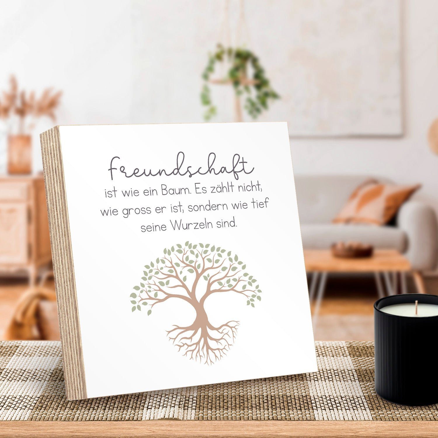 ARTFAVES Holzbild Holzschild mit Spruch - Freundschaft ist wie ein Baum, kleines Dankeschön-Geschenk als Deko