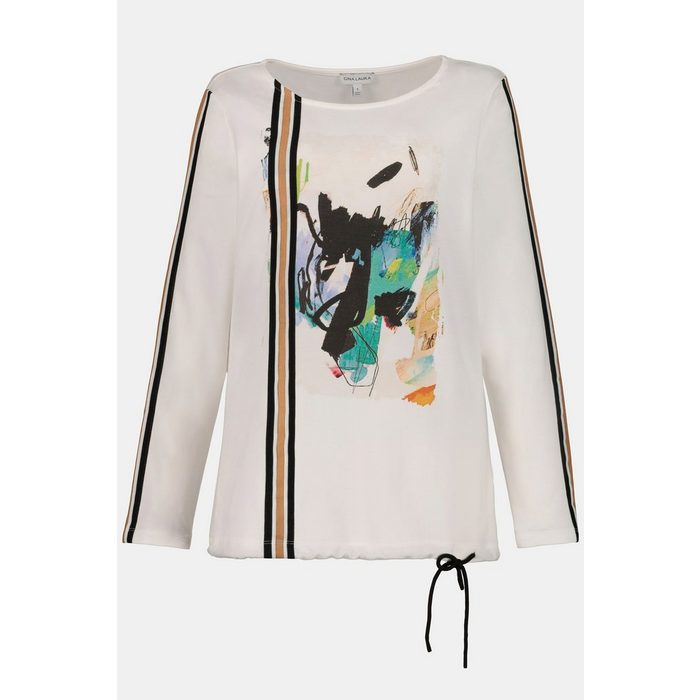 Gina Laura Rundhalsshirt Shirt Modern-Art-Motiv Zierstreifen