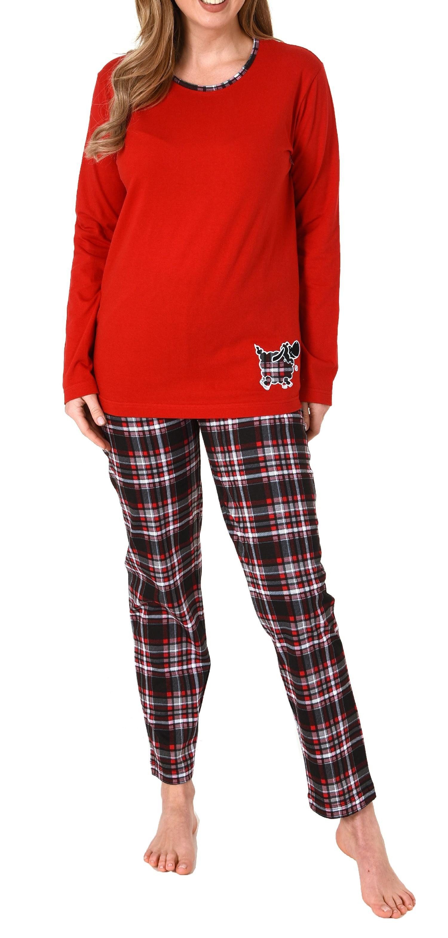 Normann Pyjama Damen Pyjama mit Karohose und süssen Tiermotiv - auch in Übergrößen