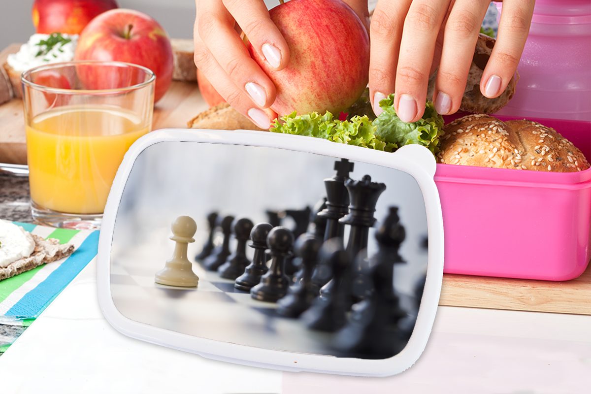 MuchoWow Lunchbox Brotbox gewinnt Kunststoff, Brotdose Kunststoff Kinder, Mädchen, Schach, Erwachsene, beim für (2-tlg), Schwarz Snackbox, rosa