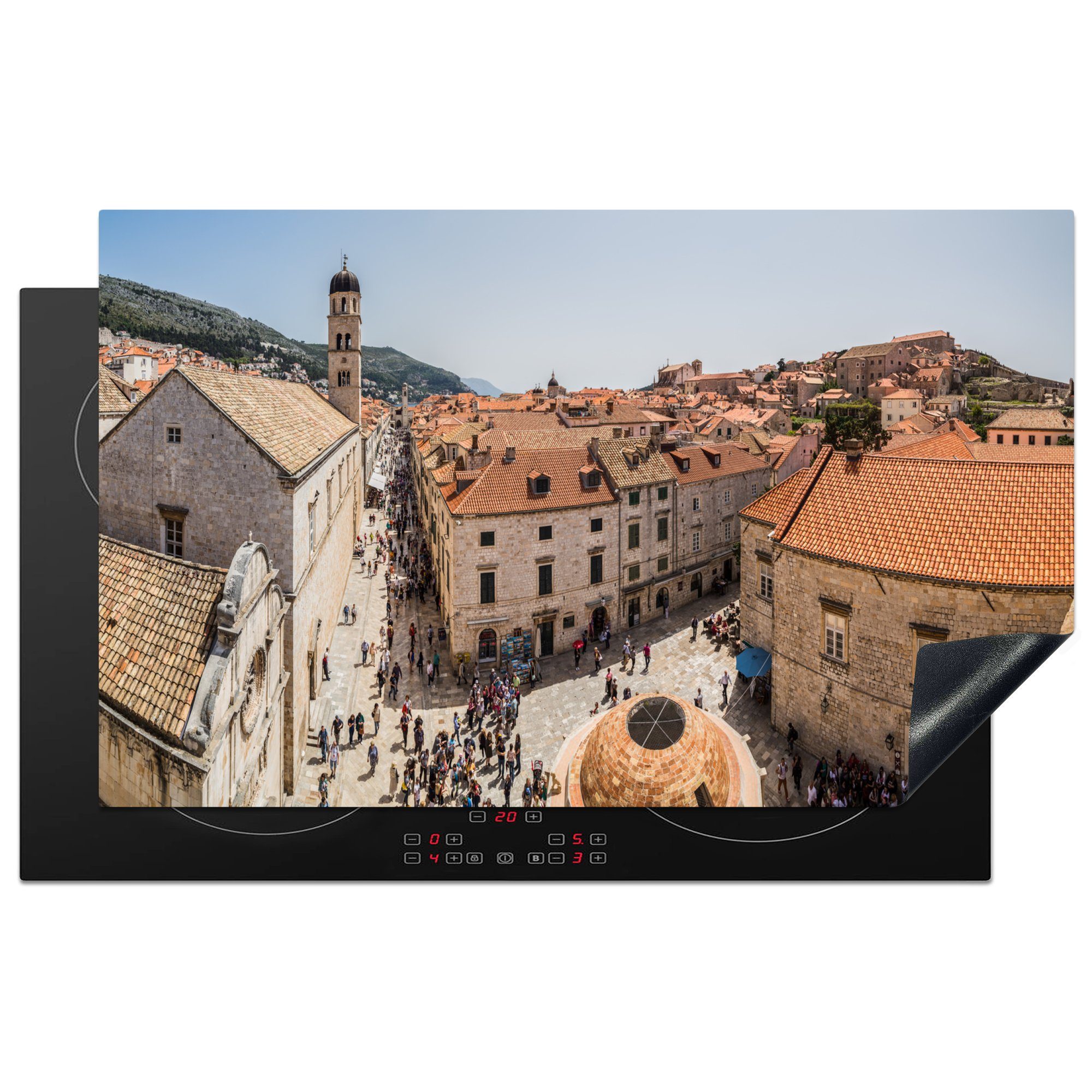 MuchoWow Herdblende-/Abdeckplatte Altstadt Stradun aus der Vogelperspektive, Vinyl, (1 tlg), 83x51 cm, Ceranfeldabdeckung, Arbeitsplatte für küche