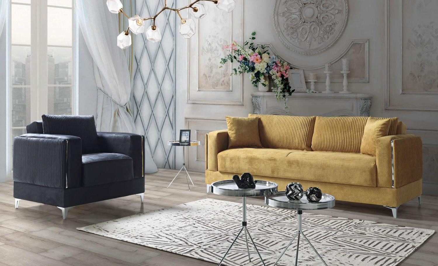 Xlmoebel Polstergarnitur Moderne Sofagarnitur mit Relax-Sessel in elegantem Design, (2-tlg., 2tlg.Wohnzimmer Set(Sofagarnitur 3+1), Hergestellt in Europa