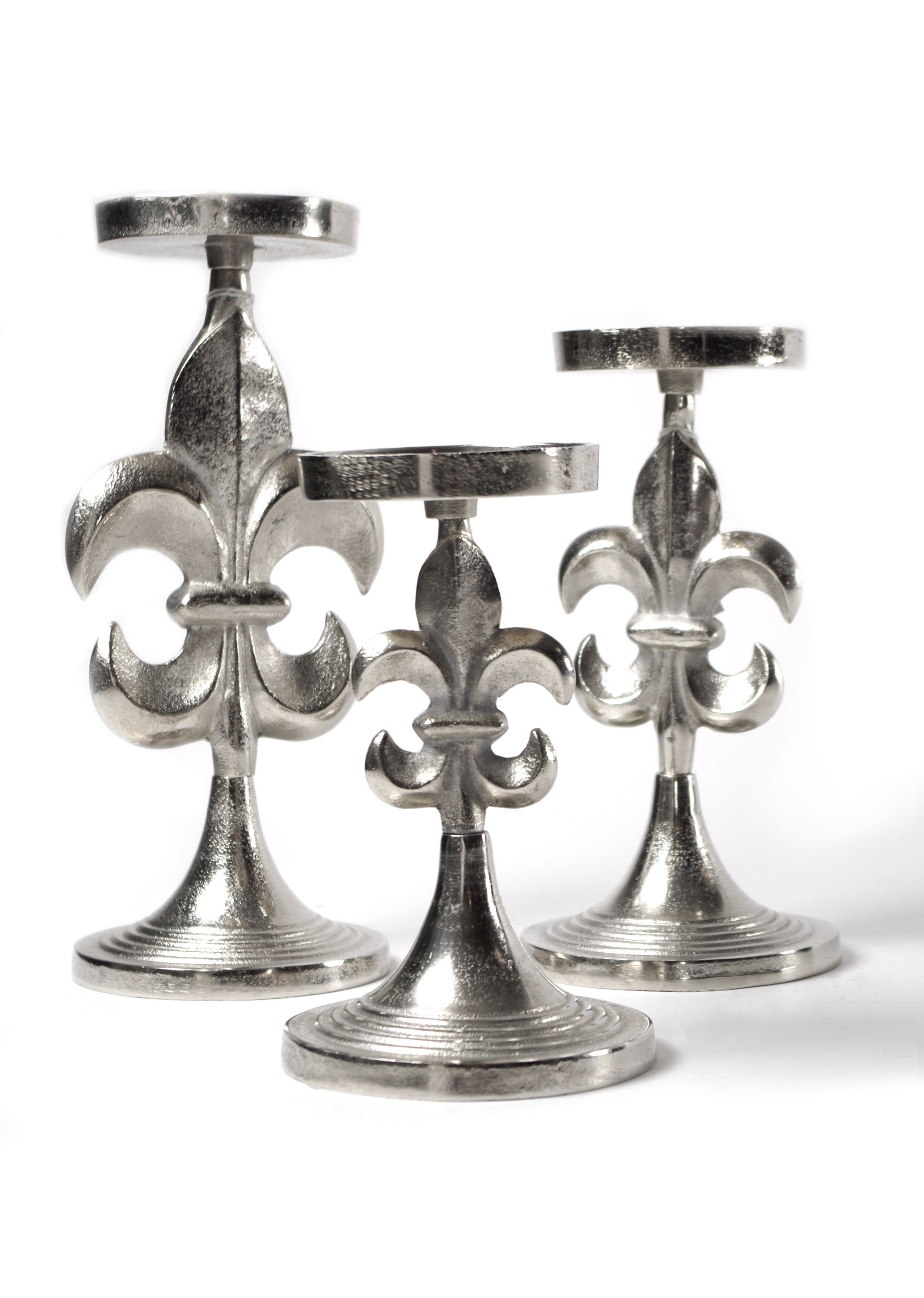 Kobolo Kerzenhalter Kerzenständer LILY aus Metall in silber 3er Set (Fleur- günstig online kaufen