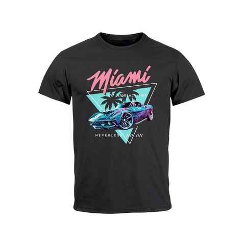 Neverless Print-Shirt Herren T-Shirt Bedruckt Miami Beach Surfing Motiv USA Retro Automobil mit Print