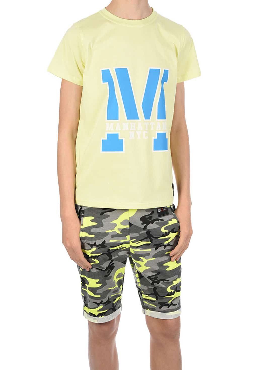BEZLIT T-Shirt & Shorts Bund Gelb Shorts elastischem T-Shirt Jungen Set / Camouflage Grün mit (1-tlg)