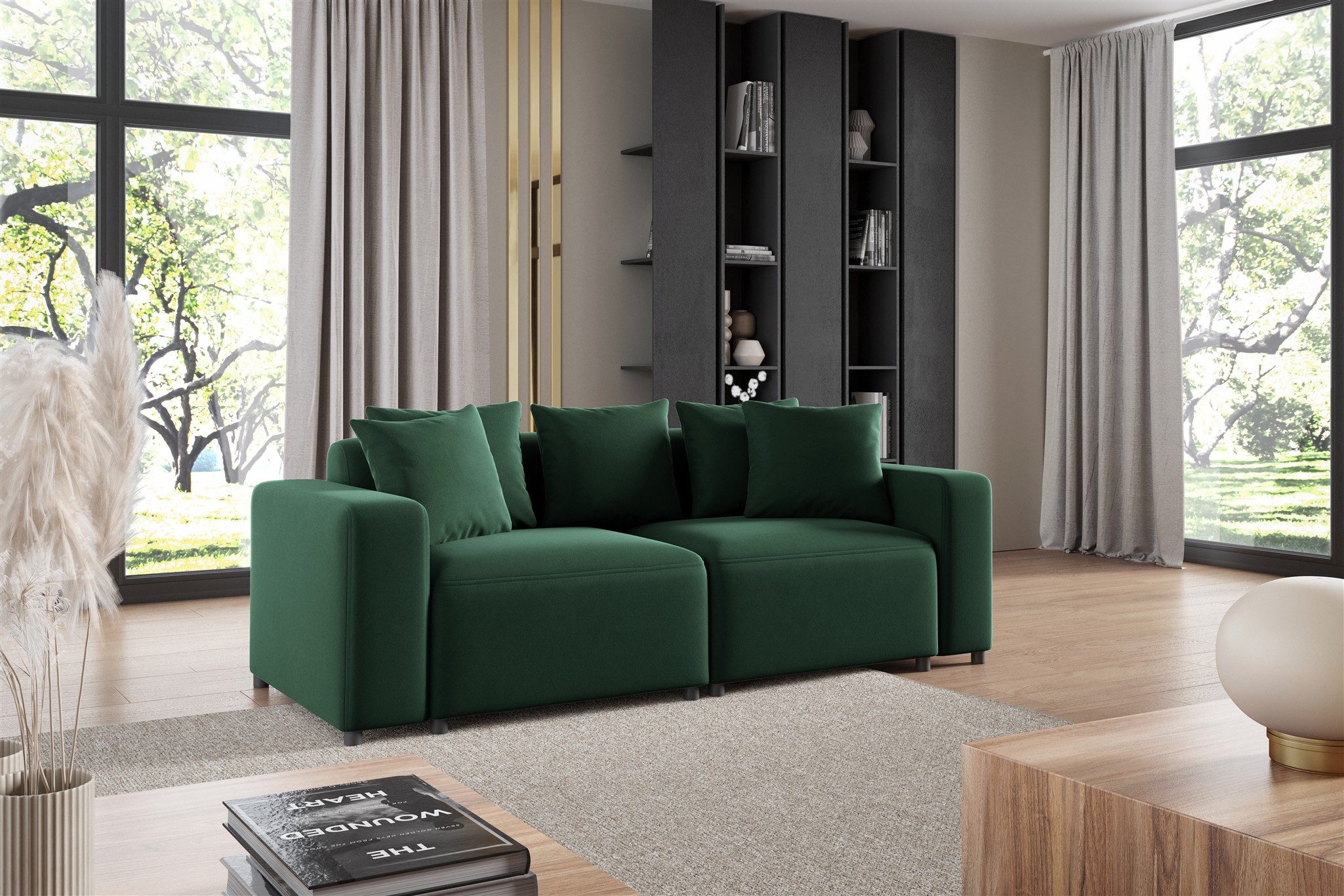 Fun Möbel 2-Sitzer Sofa Designersofa MEGAN 2-Sitzer in Stoff Salvador, inkl 5 Zierkissen, Rücken echt bezogen