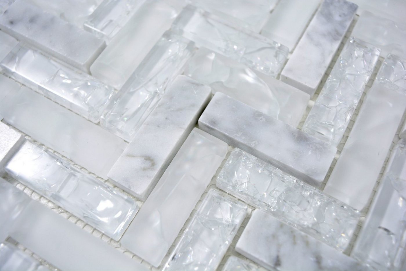 Thumbnail - Mosani Mosaikfliesen Glas Naturstein Marmor Mosaikfliese weiß klar carrara