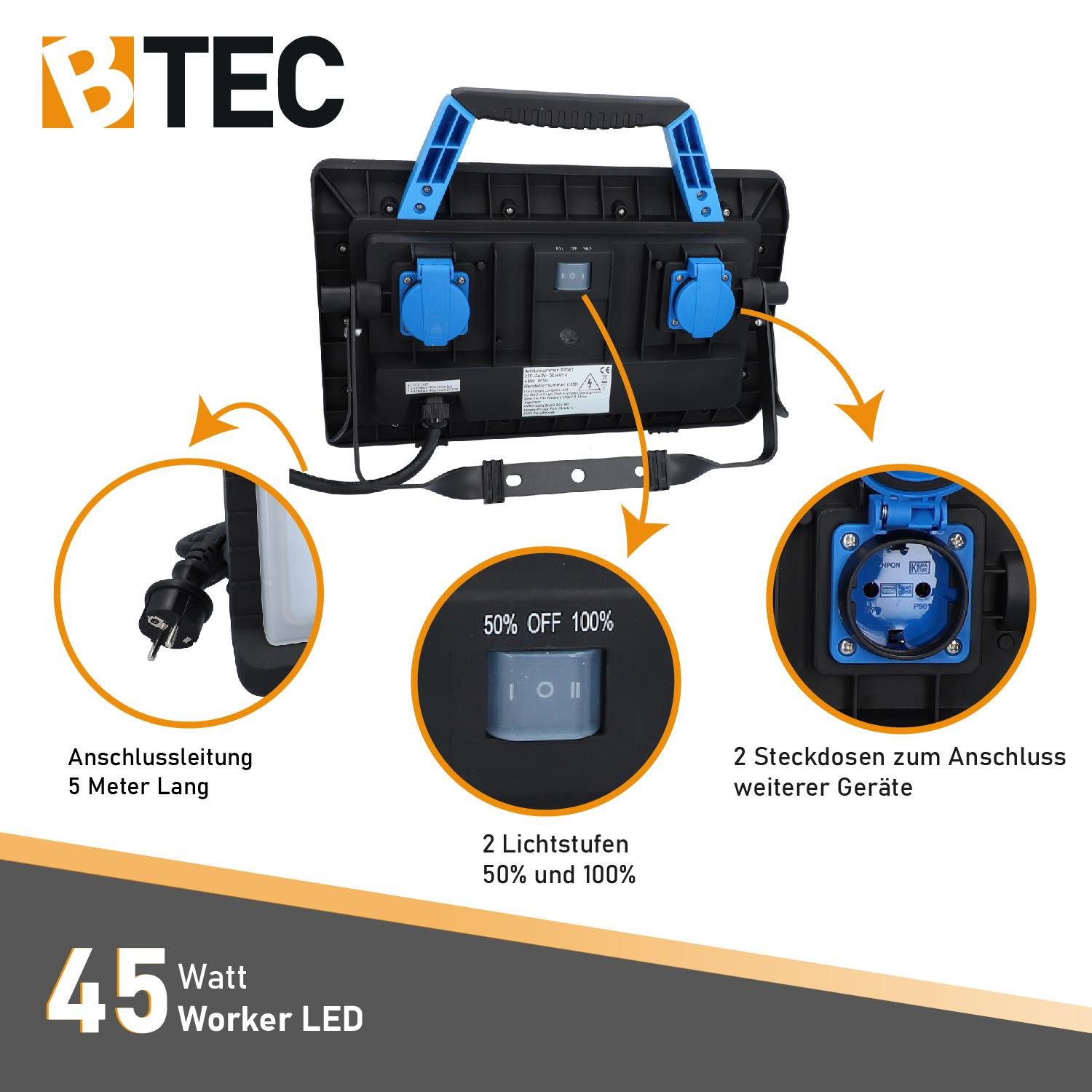 BTEC LED Arbeitsleuchte Worker LED 45W Arbeitsleuchte Baustrahler mit Steck günstig online kaufen