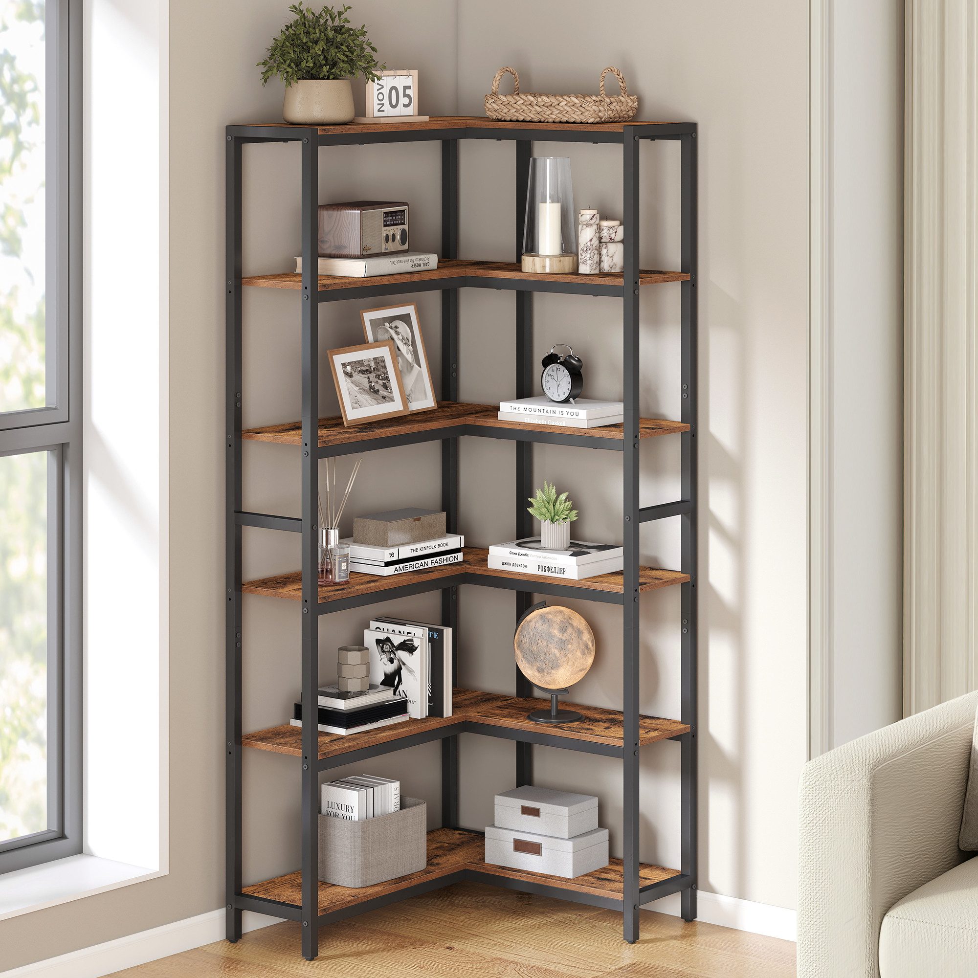 VASAGLE Eckregal, 6 stöckiges Bücherregal, Leiterregal, Eckregal günstig online kaufen