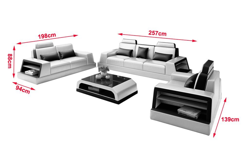 Moderne, Made Europe Sitzer Weiß/Schwarz JVmoebel Sofagarnitur Leder Couchen in Sofas Polster 3+3 Sofa Design