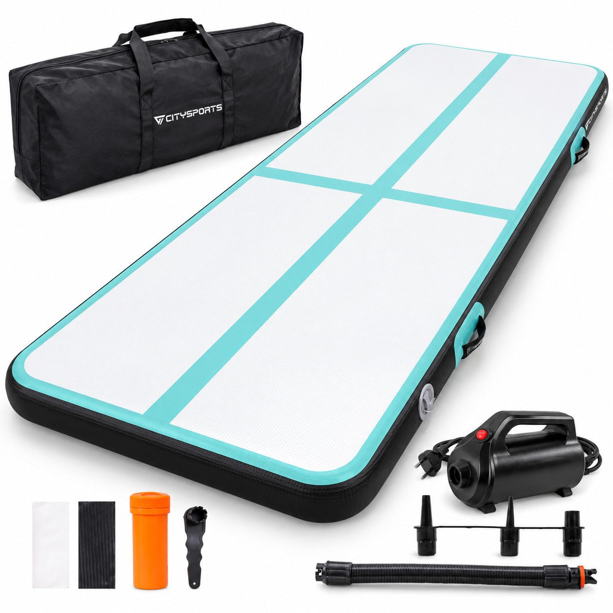 CITYSPORTS Turnmatte Airtrack Matte 300x100x10 cm mit Elektropumpe, Yogamatten Luftmatte, 10cm dick aufblasbare Gymnastikmatte für Turnen, …