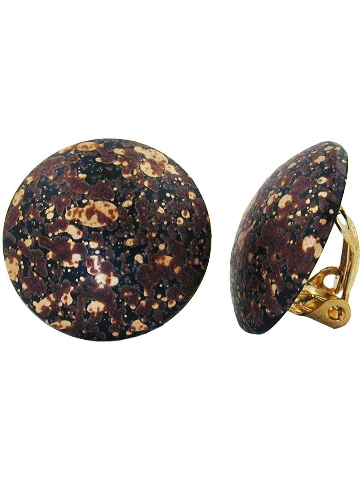 20mm (1-tlg) Ohrring schwarz-braun-gold-gefleckt Kunststoff-Bouton Ohrclips Gallay Paar