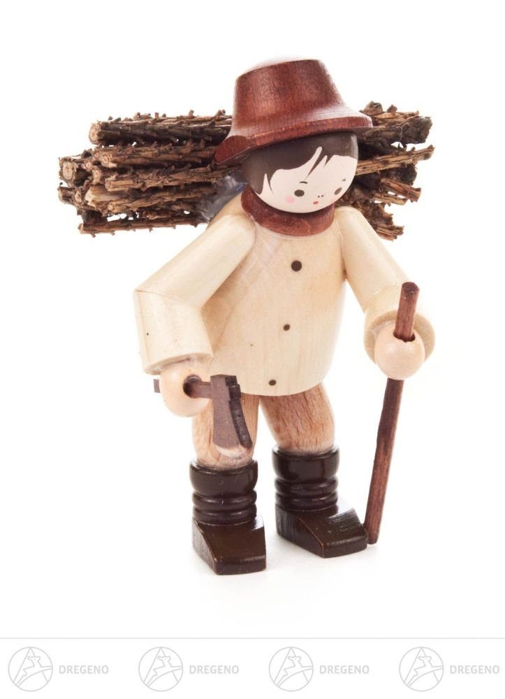 Dregeno Erzgebirge Weihnachtsfigur Miniatur Reisigmann natur Höhe ca 5,5 cm NEU, mit Holzkorb Axt und Stock