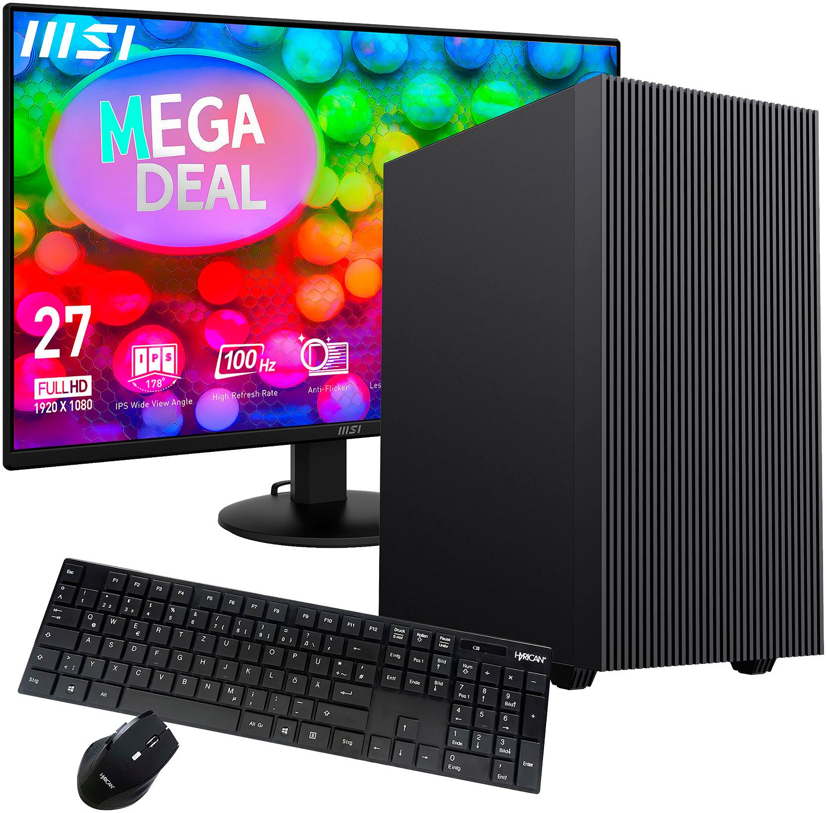 GAMEMAX MegaDeal Edge 2854 PC-Komplettsystem (27", AMD Ryzen 3 4300GE, Radeon Graphics, 16 GB RAM, 480 GB SSD, Windows 11 + MSI PRO MP272L LCD-Monitor, 69 cm (27)